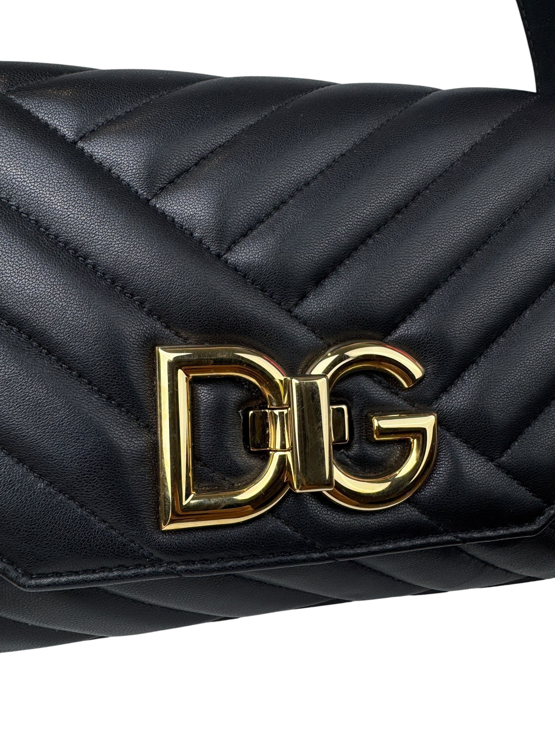 DOLCE GABBANA BLACK PADDED LEATHER SHOULDER BAG