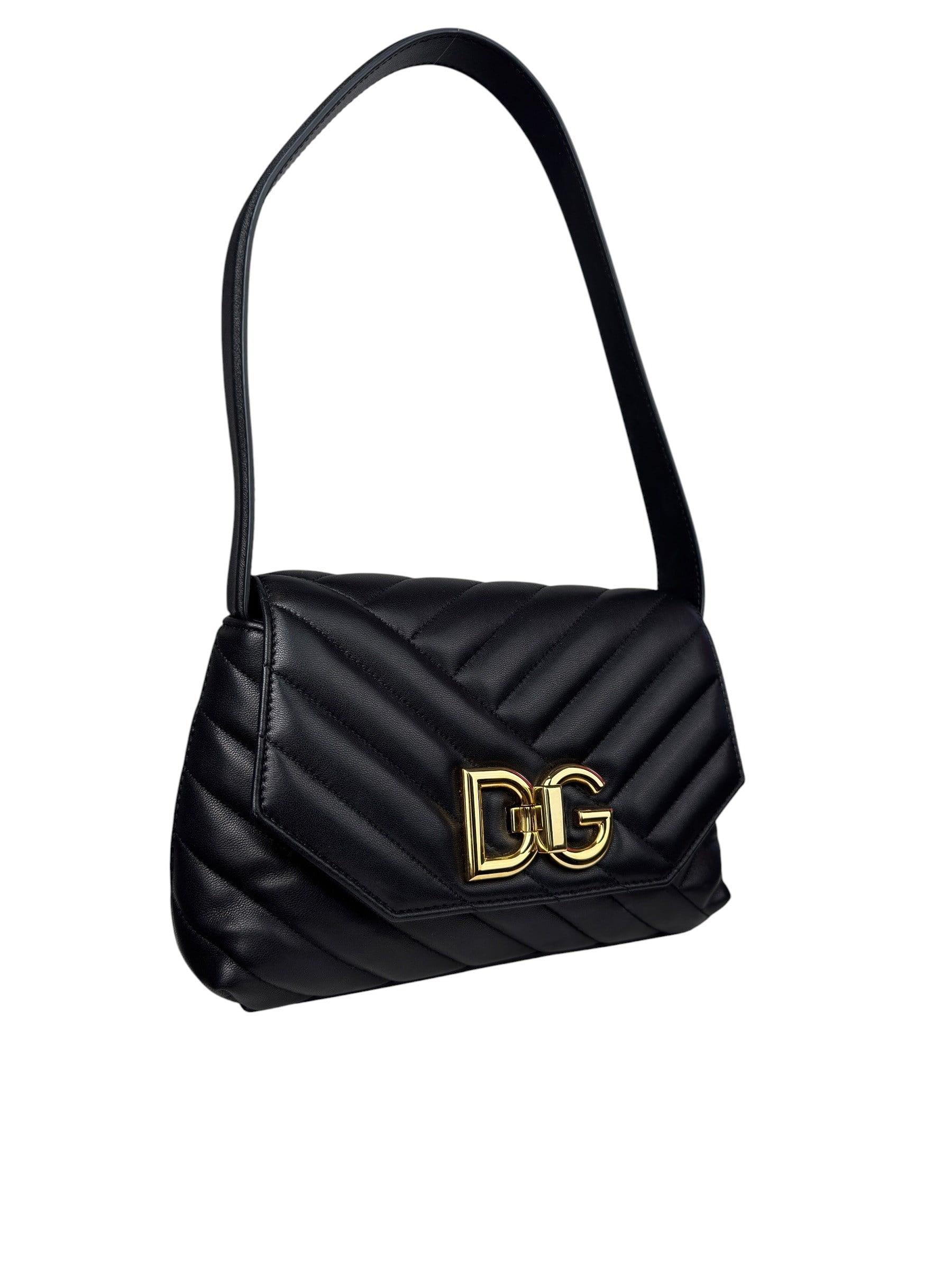 DOLCE GABBANA BLACK PADDED LEATHER SHOULDER BAG