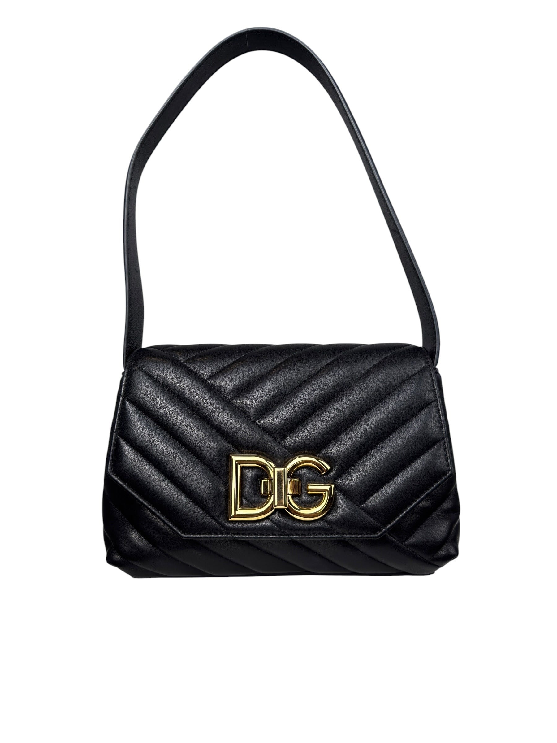DOLCE GABBANA BLACK PADDED LEATHER SHOULDER BAG
