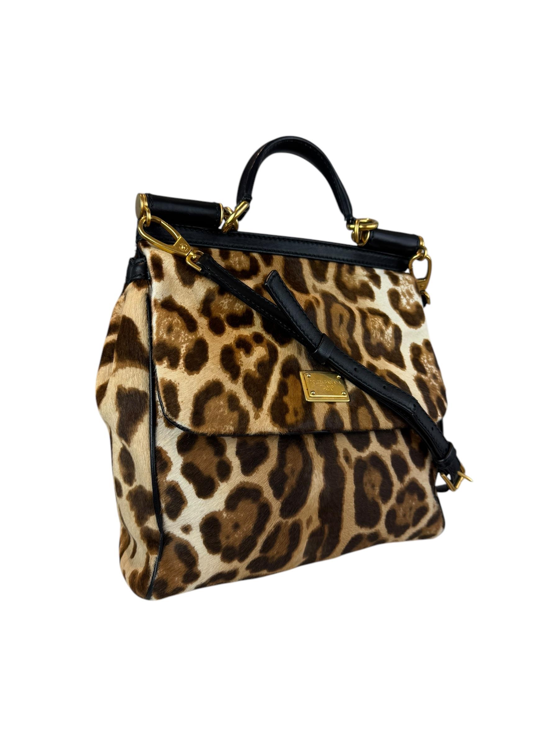 DOLCE GABBANA PONY HAIR LEOPARD SICILY BAG