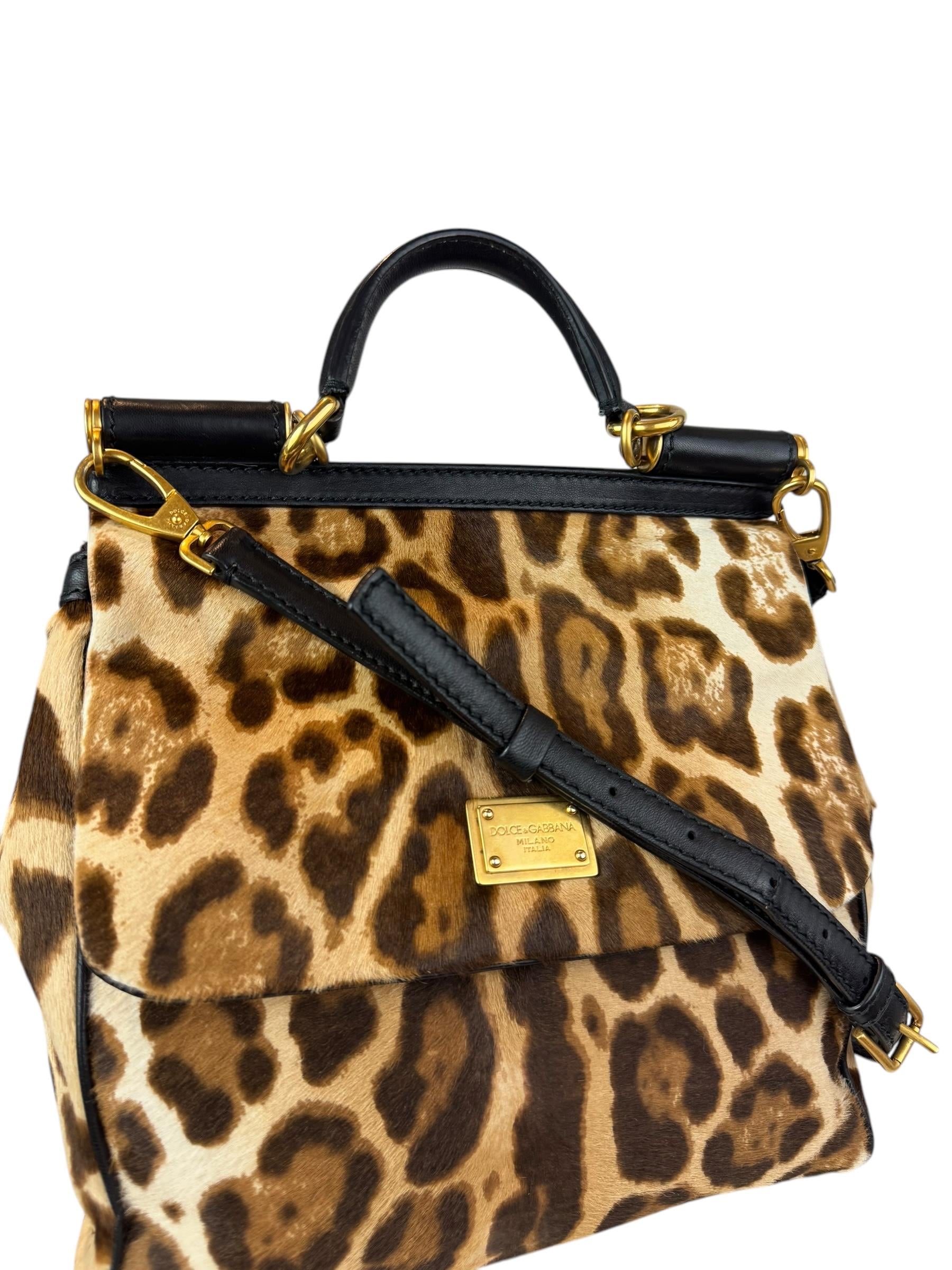 DOLCE GABBANA PONY HAIR LEOPARD SICILY BAG