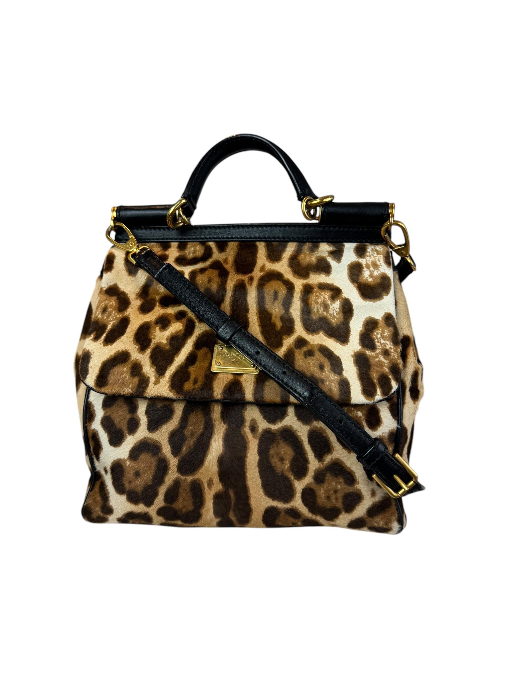 DOLCE GABBANA PONY HAIR LEOPARD SICILY BAG