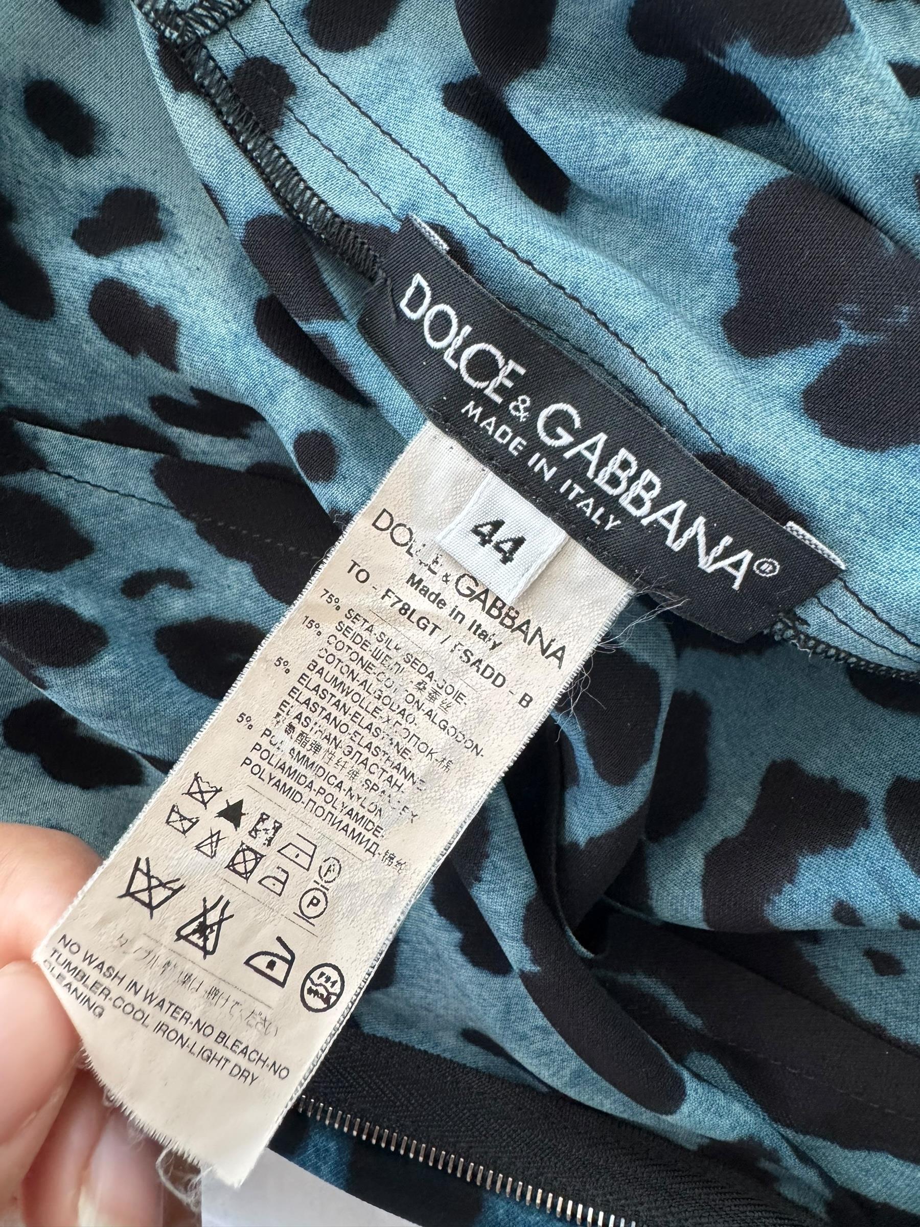 DOLCE GABBANA SILK GREEN LEOPARD BLOUSE