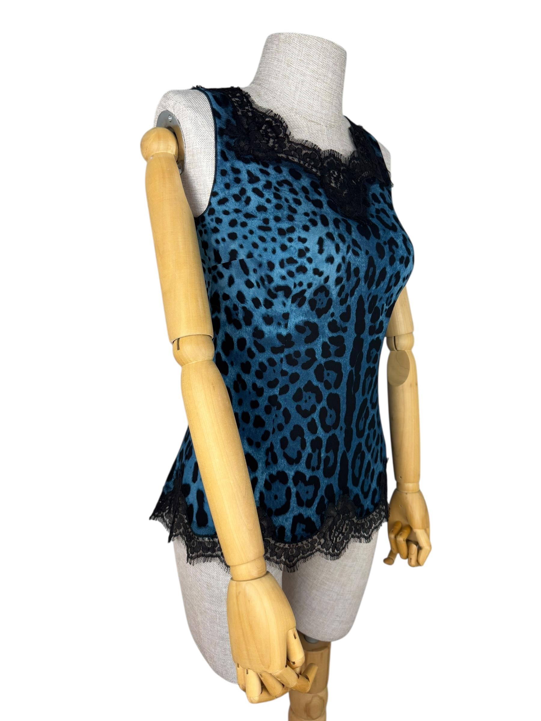 DOLCE GABBANA SILK GREEN LEOPARD BLOUSE