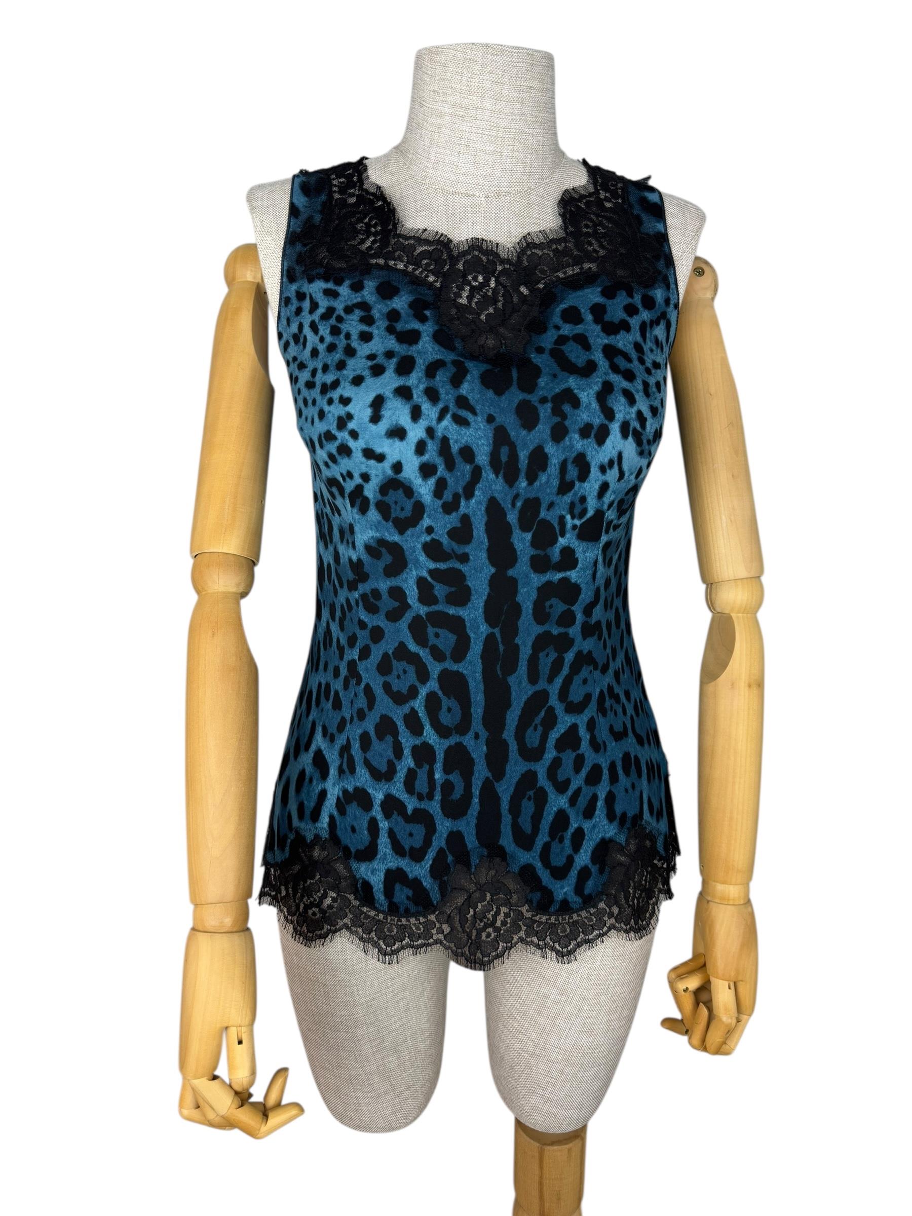 DOLCE GABBANA SILK GREEN LEOPARD BLOUSE