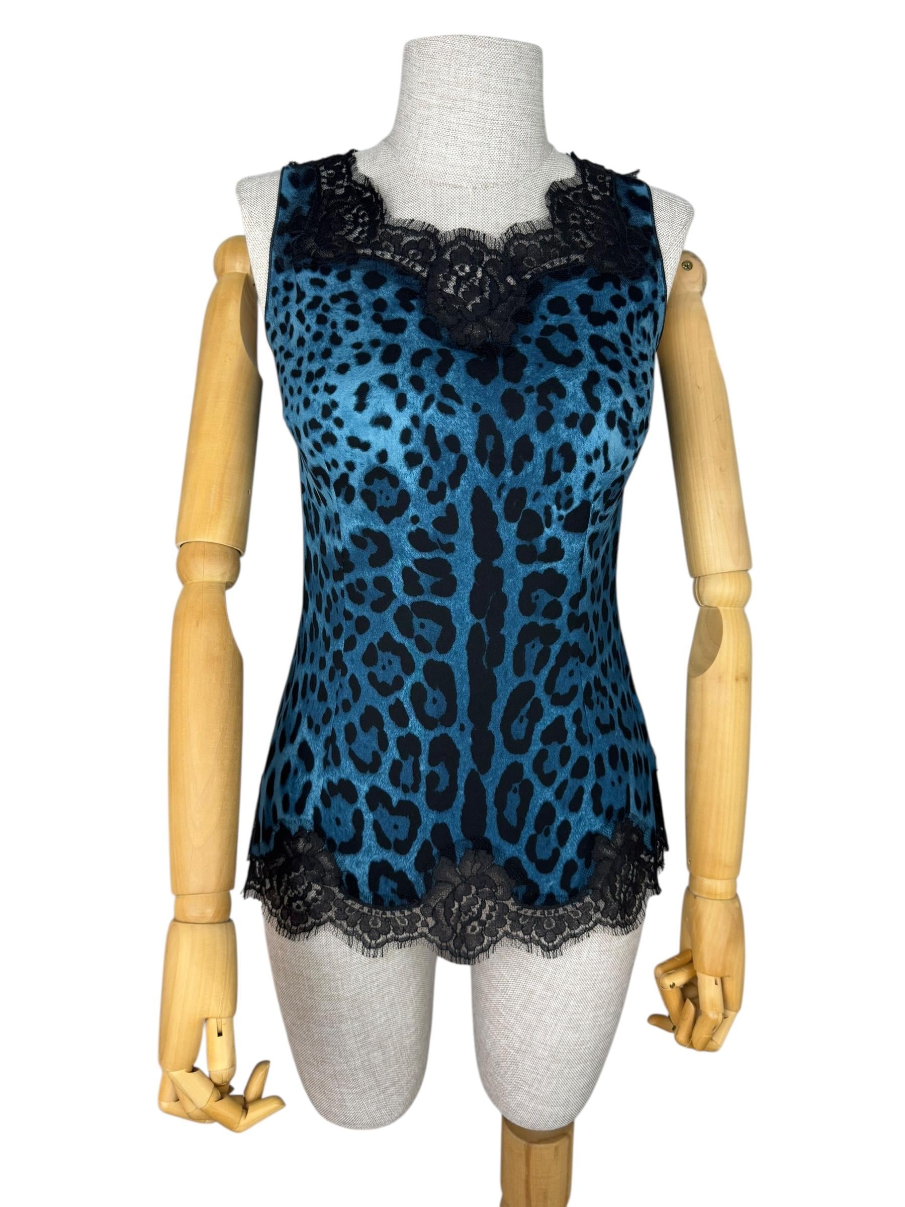DOLCE GABBANA SILK GREEN LEOPARD BLOUSE