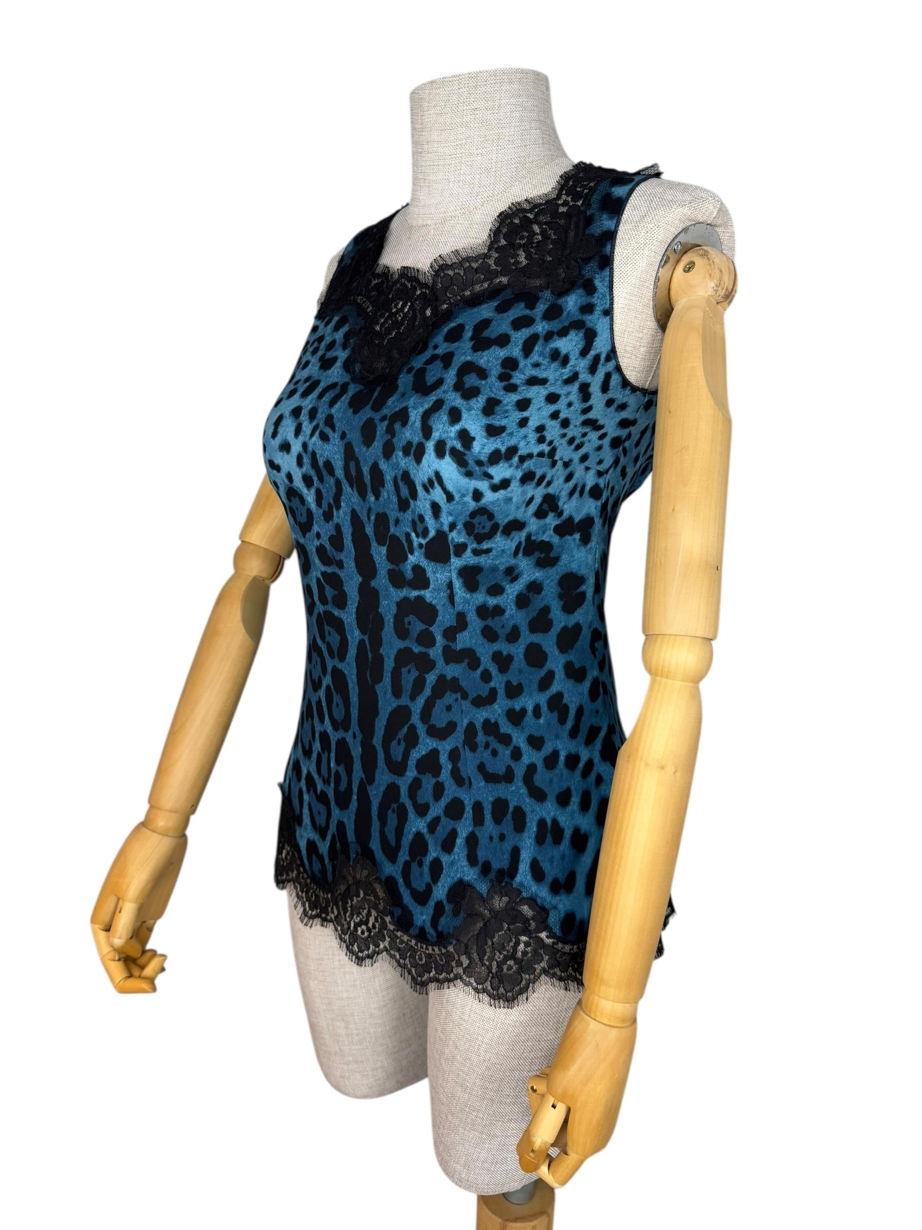 DOLCE GABBANA SILK GREEN LEOPARD BLOUSE