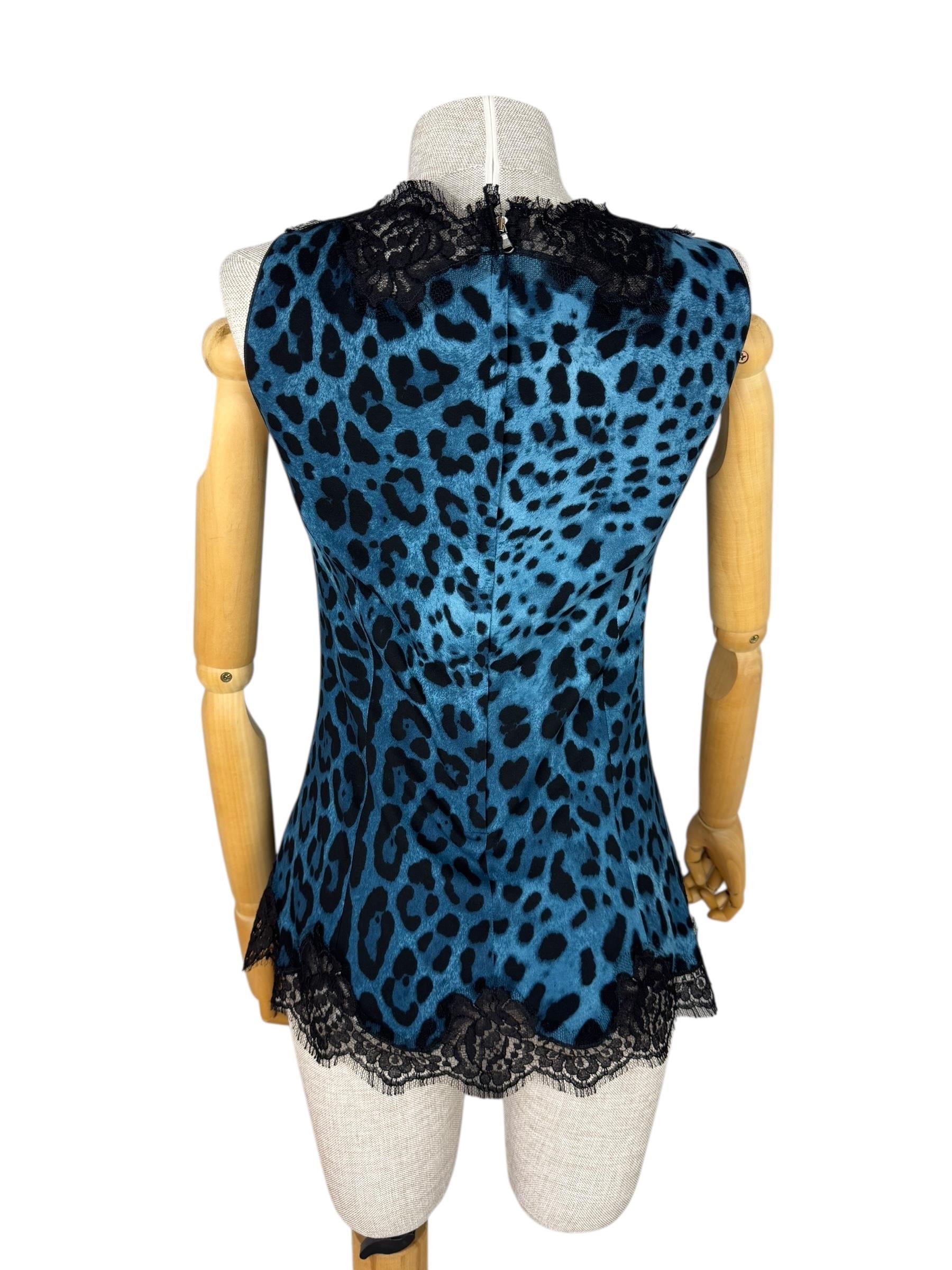 DOLCE GABBANA SILK GREEN LEOPARD BLOUSE