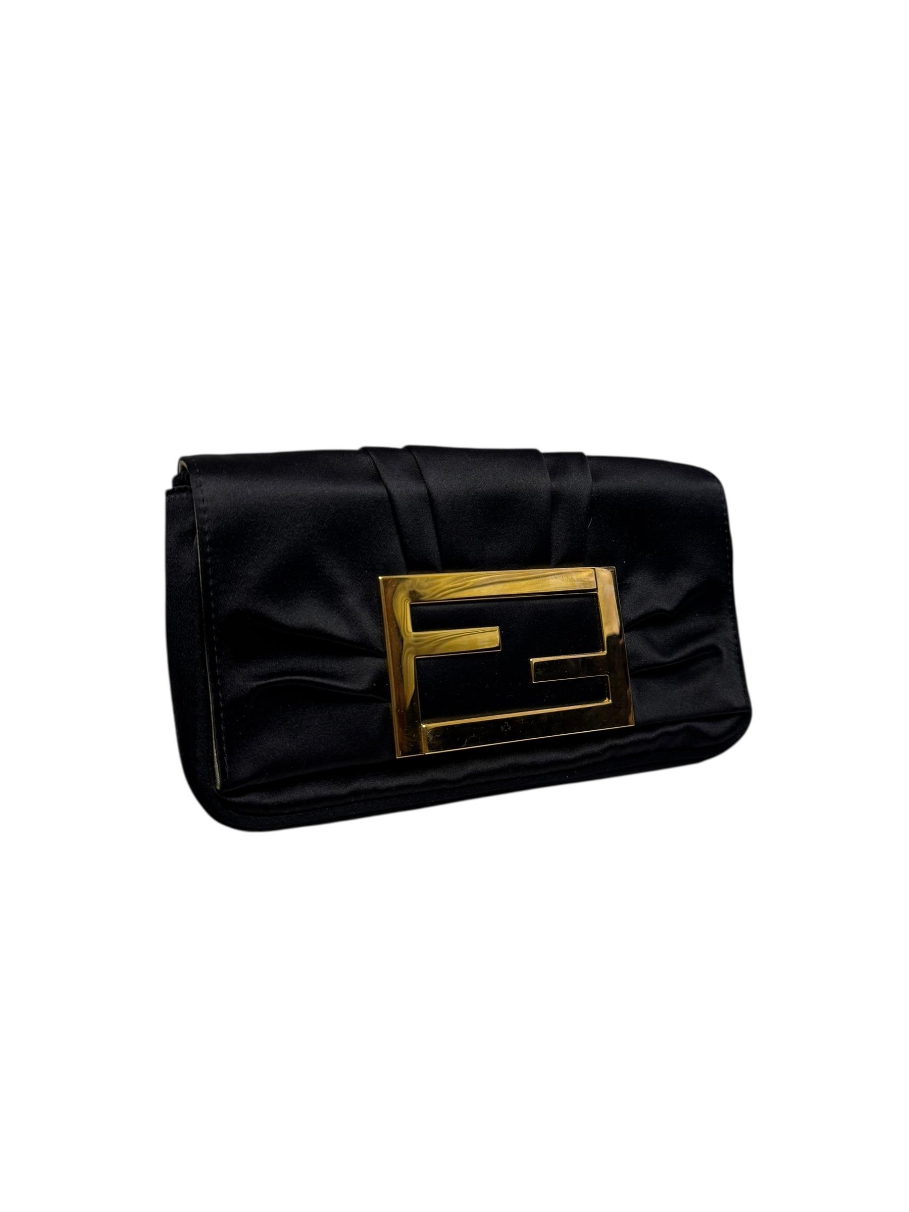 FENDI BLACK SATIN CLUTCH BAG