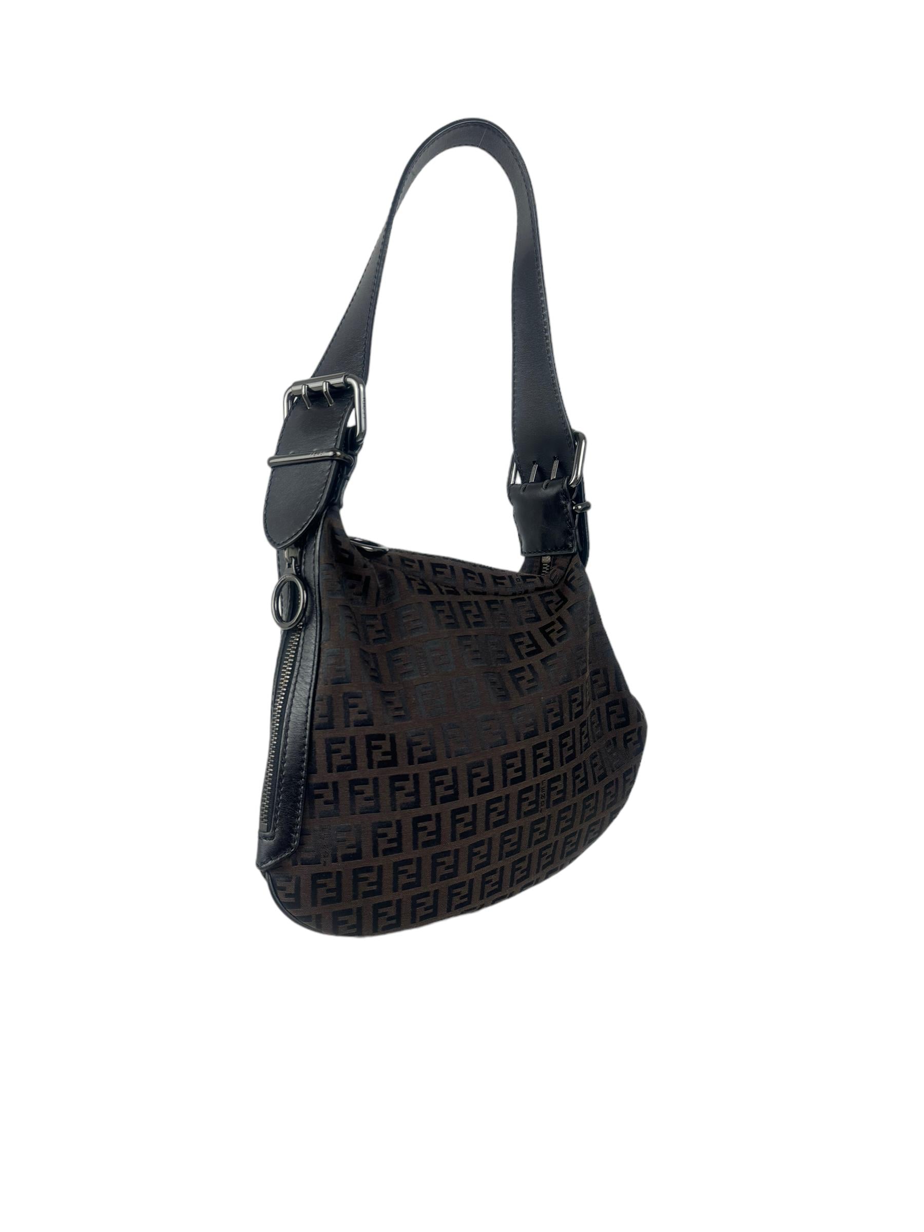 FENDI BLACK ZUCCA SHOULDER BAG