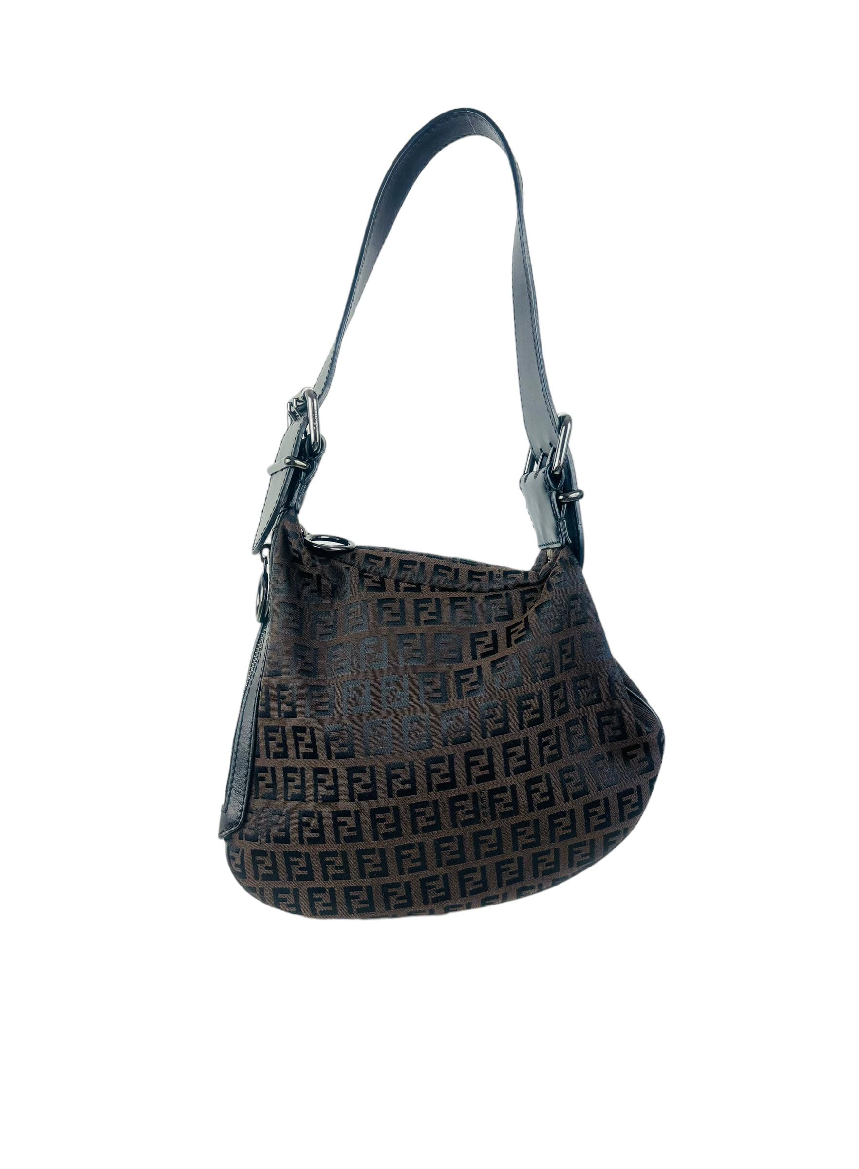 FENDI BLACK ZUCCA SHOULDER BAG
