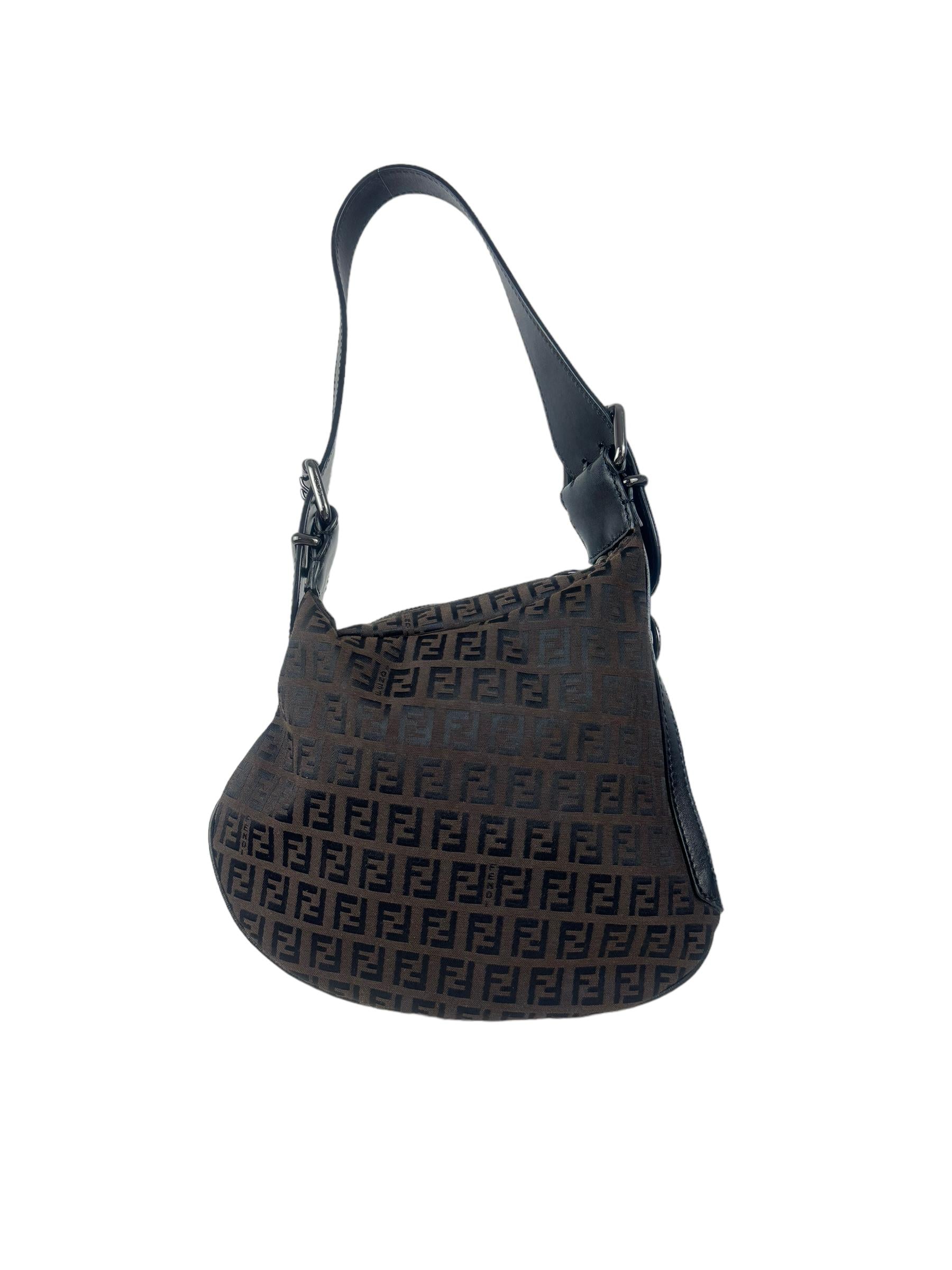 FENDI BLACK ZUCCA SHOULDER BAG