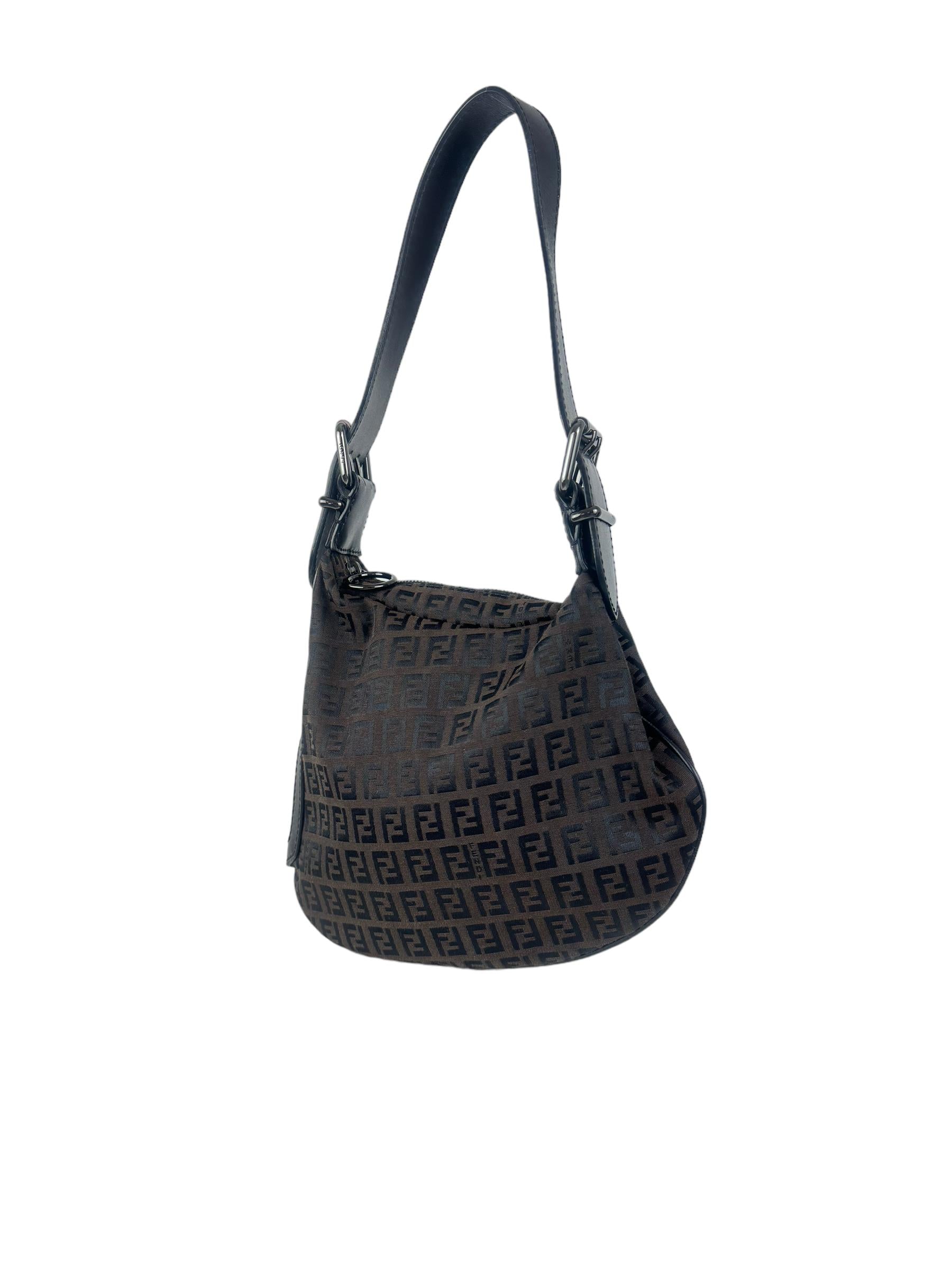 FENDI BLACK ZUCCA SHOULDER BAG
