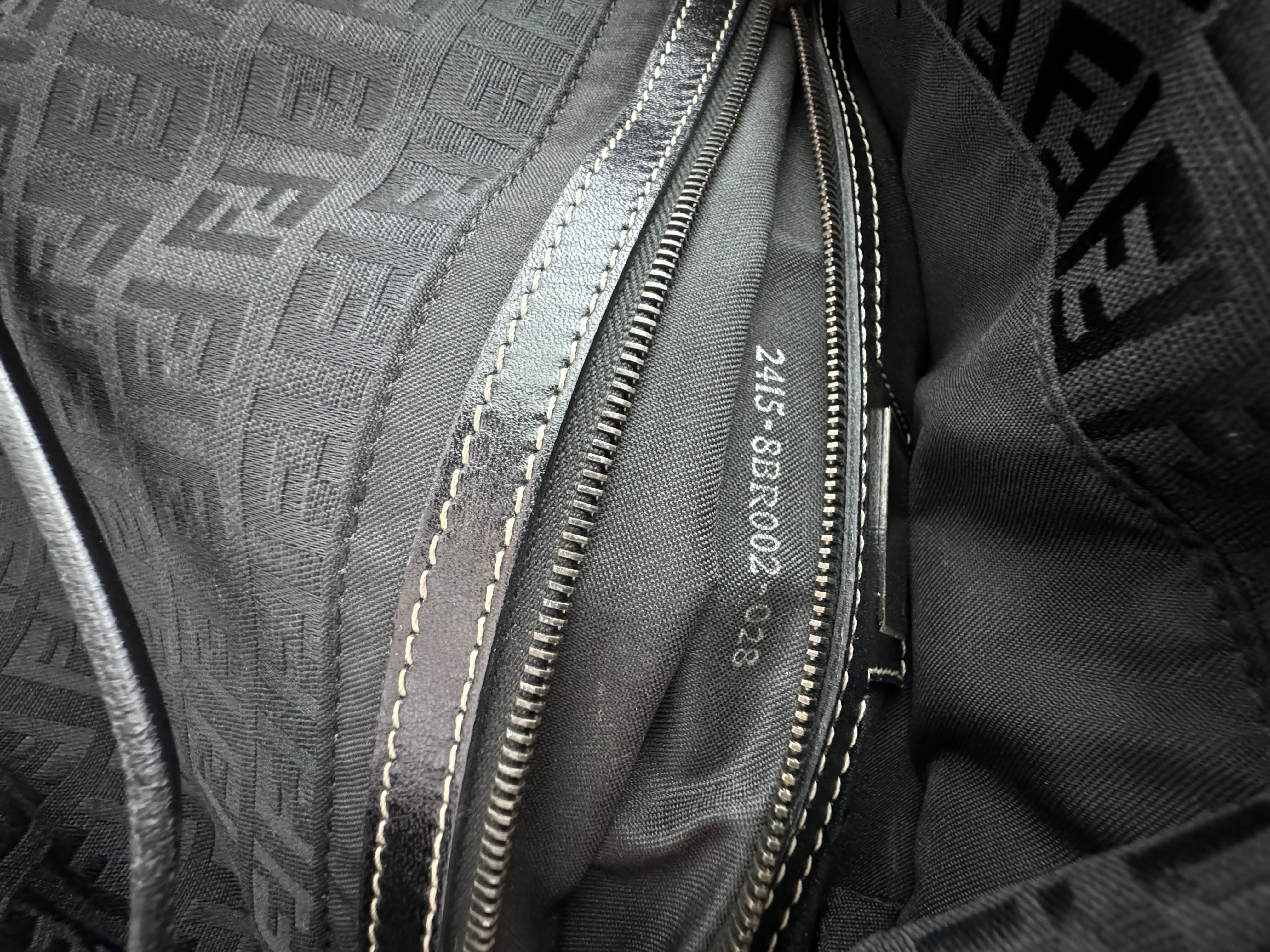 FENDI BLACK ZUCCHINO DOUBLE FLAP BAGUETTE