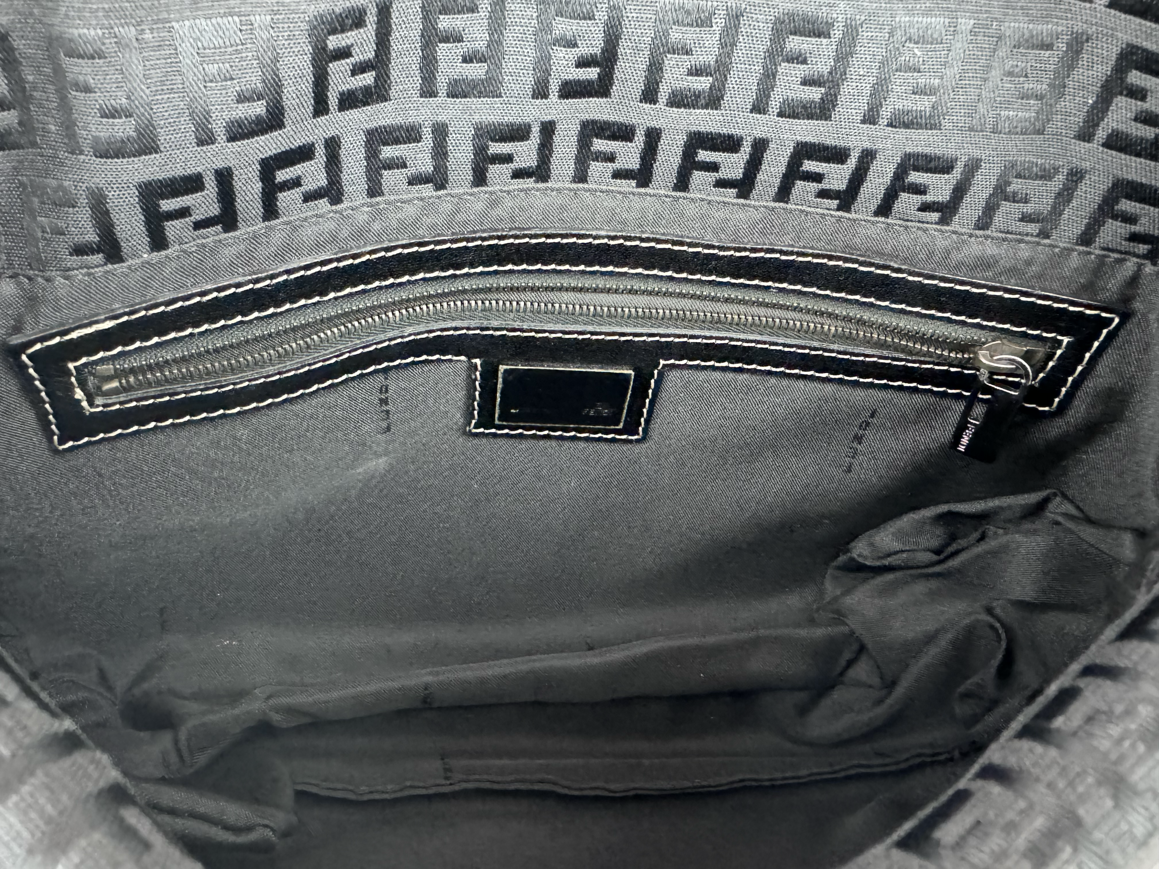 FENDI BLACK ZUCCHINO DOUBLE FLAP BAGUETTE