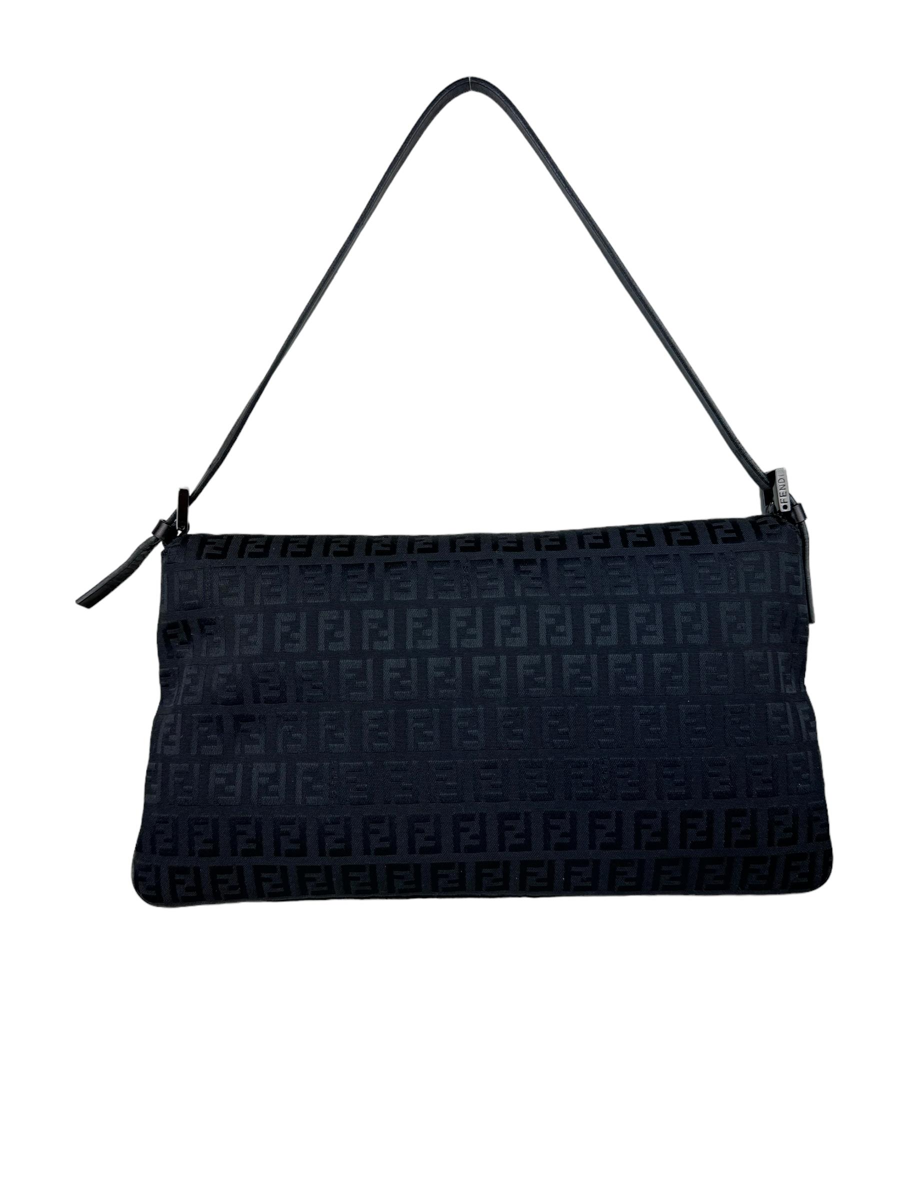 FENDI BLACK ZUCCHINO DOUBLE FLAP BAGUETTE
