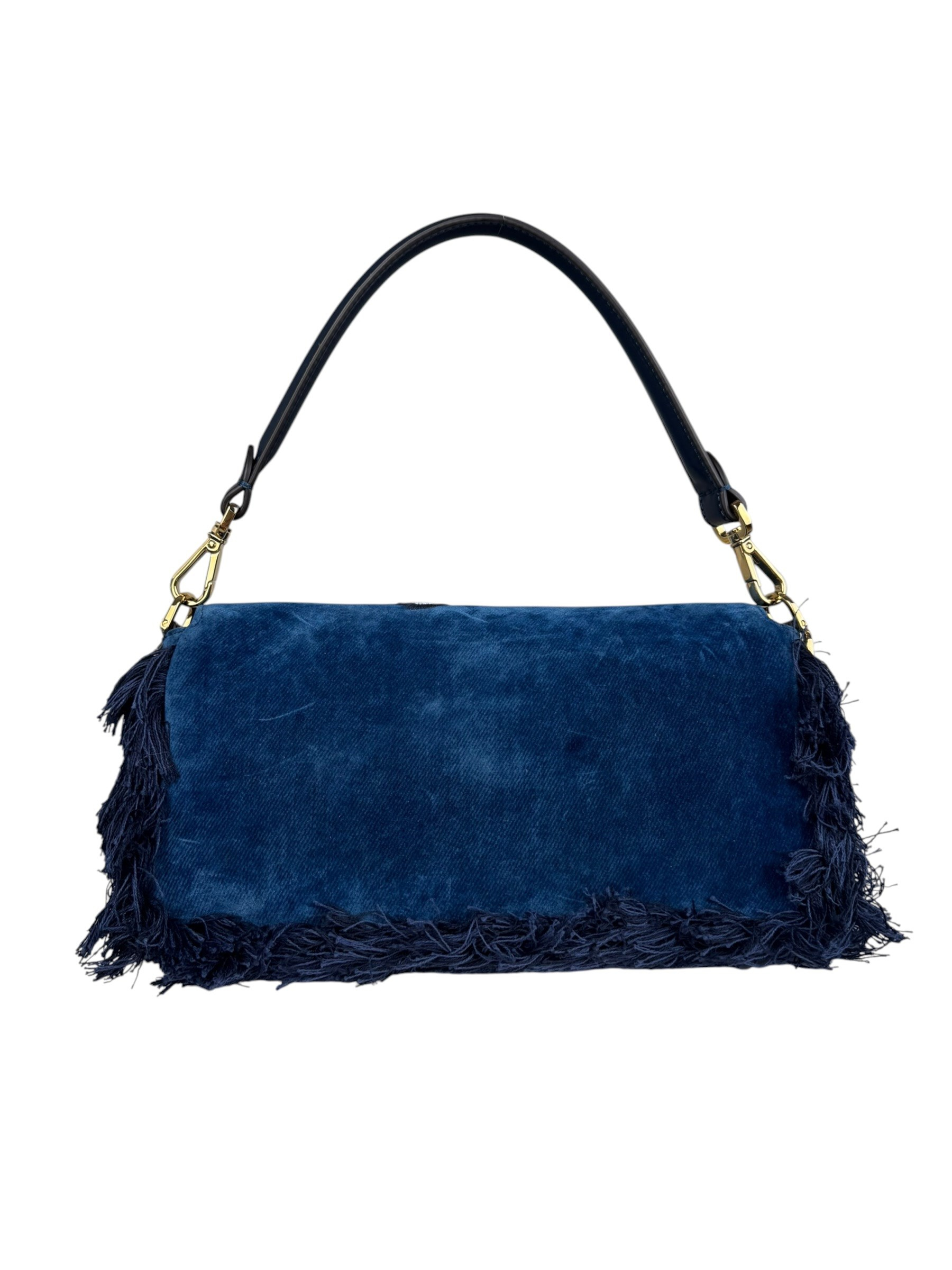 FENDI BLUE EMBRIDERED DENIM BAGUETTE