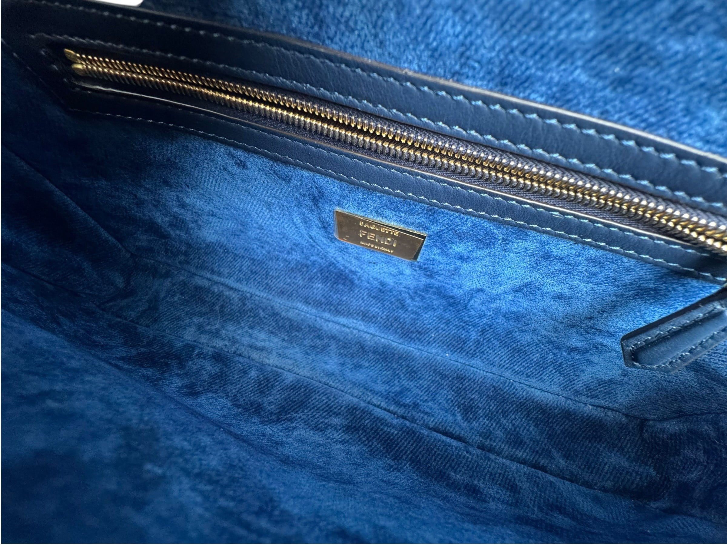 FENDI BLUE EMBRIDERED DENIM BAGUETTE