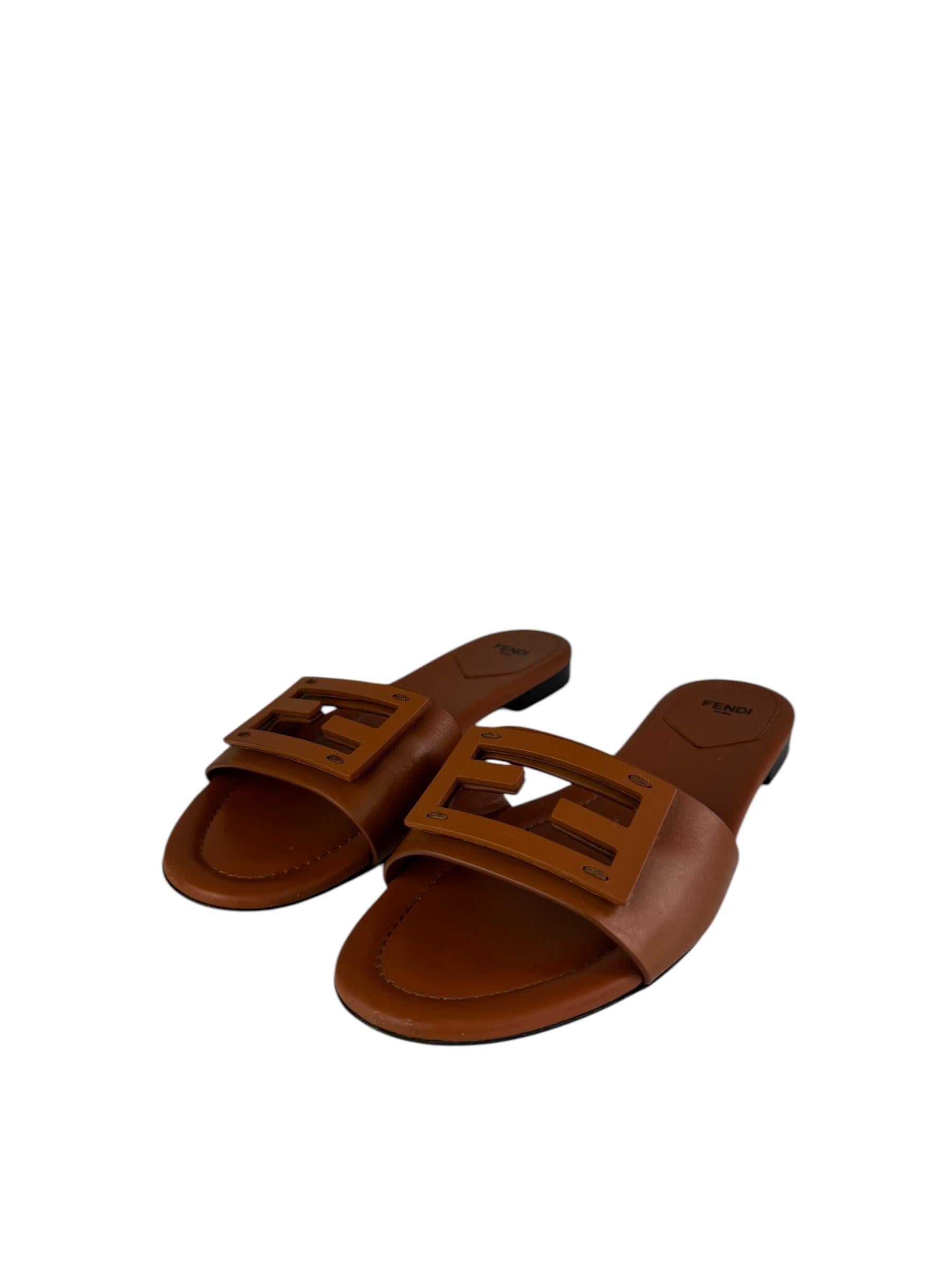 FENDI BROWN FF LOGO BAGUETTE SANDALS