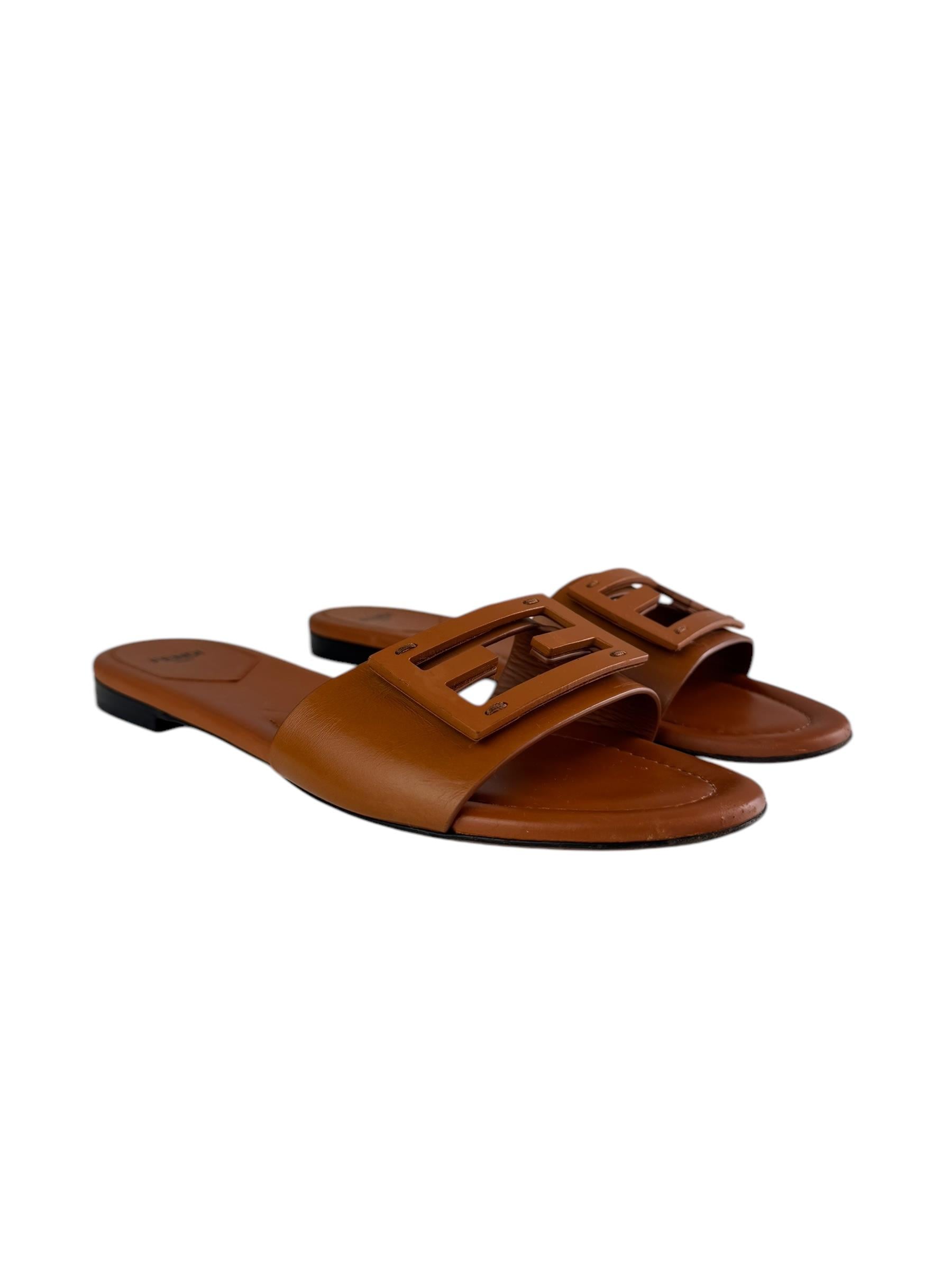 FENDI BROWN FF LOGO BAGUETTE SANDALS