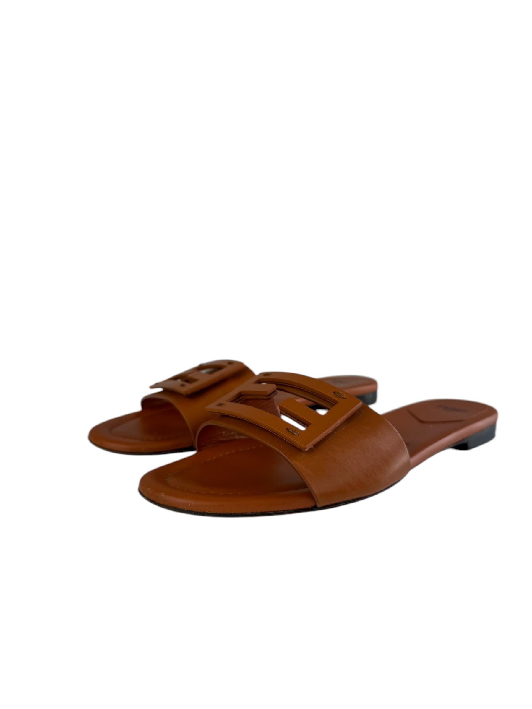 FENDI BROWN FF LOGO BAGUETTE SANDALS