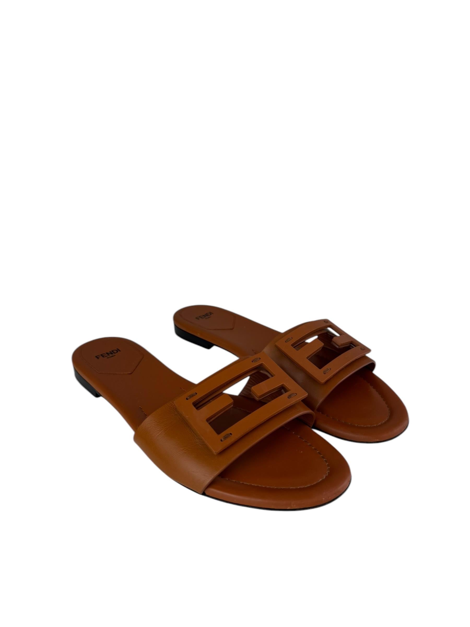 FENDI BROWN FF LOGO BAGUETTE SANDALS