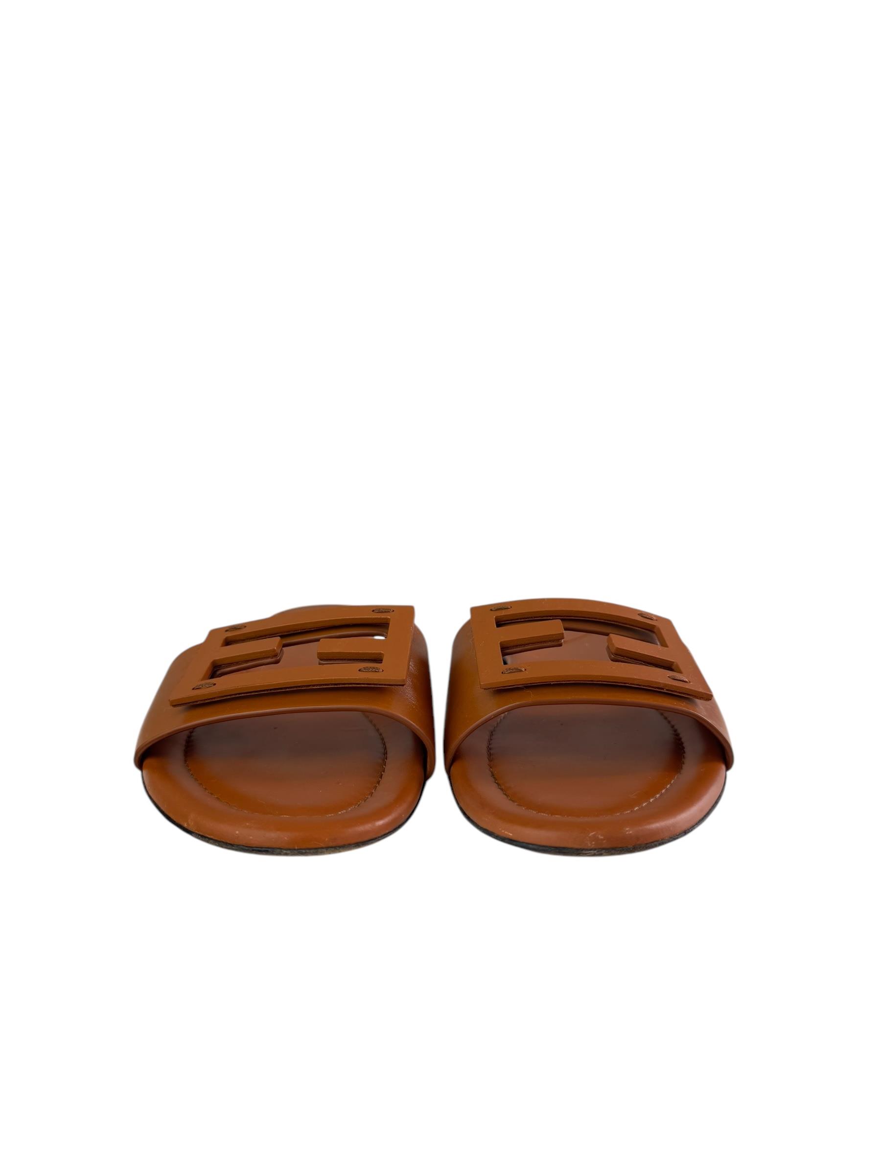FENDI BROWN FF LOGO BAGUETTE SANDALS
