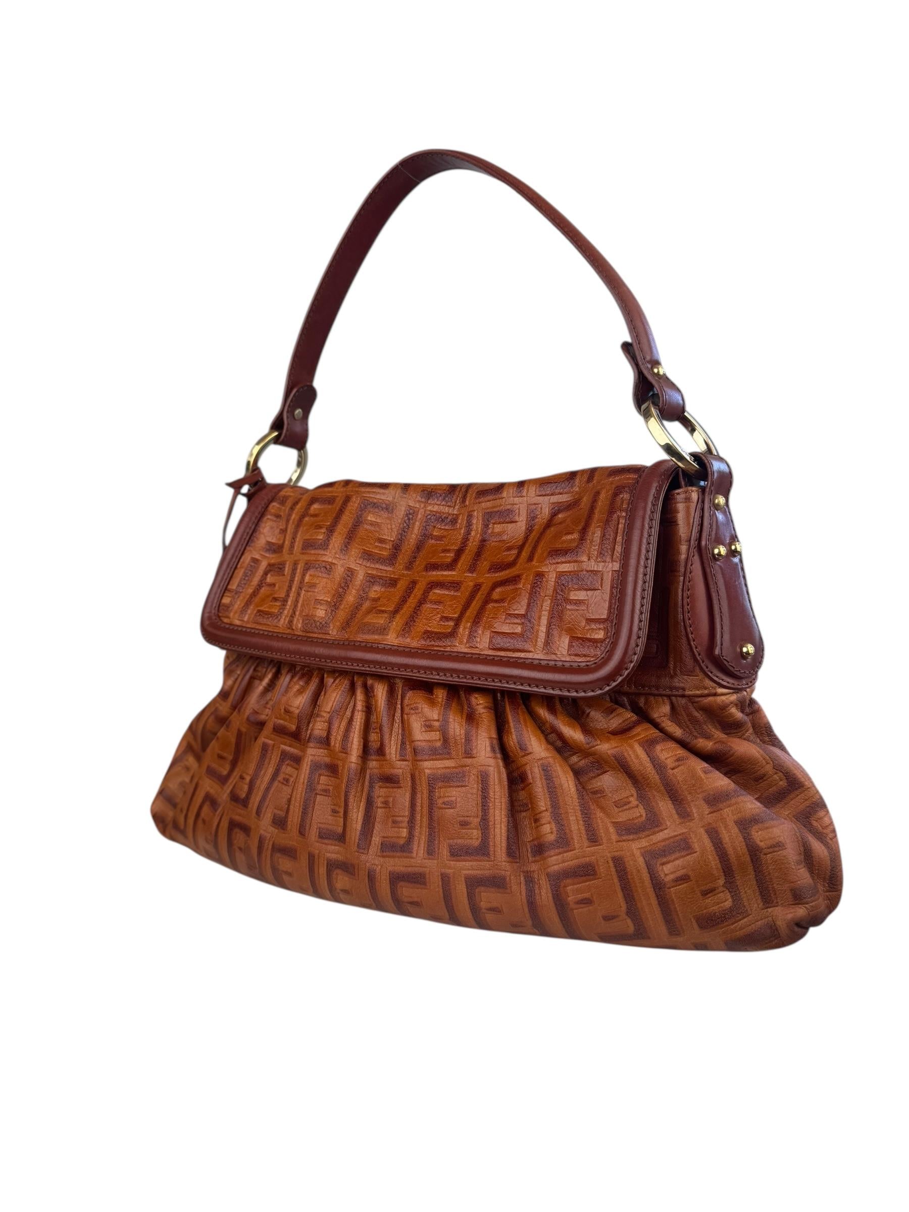 FENDI BROWN ZUCCA CHEF SHOULDER BAG