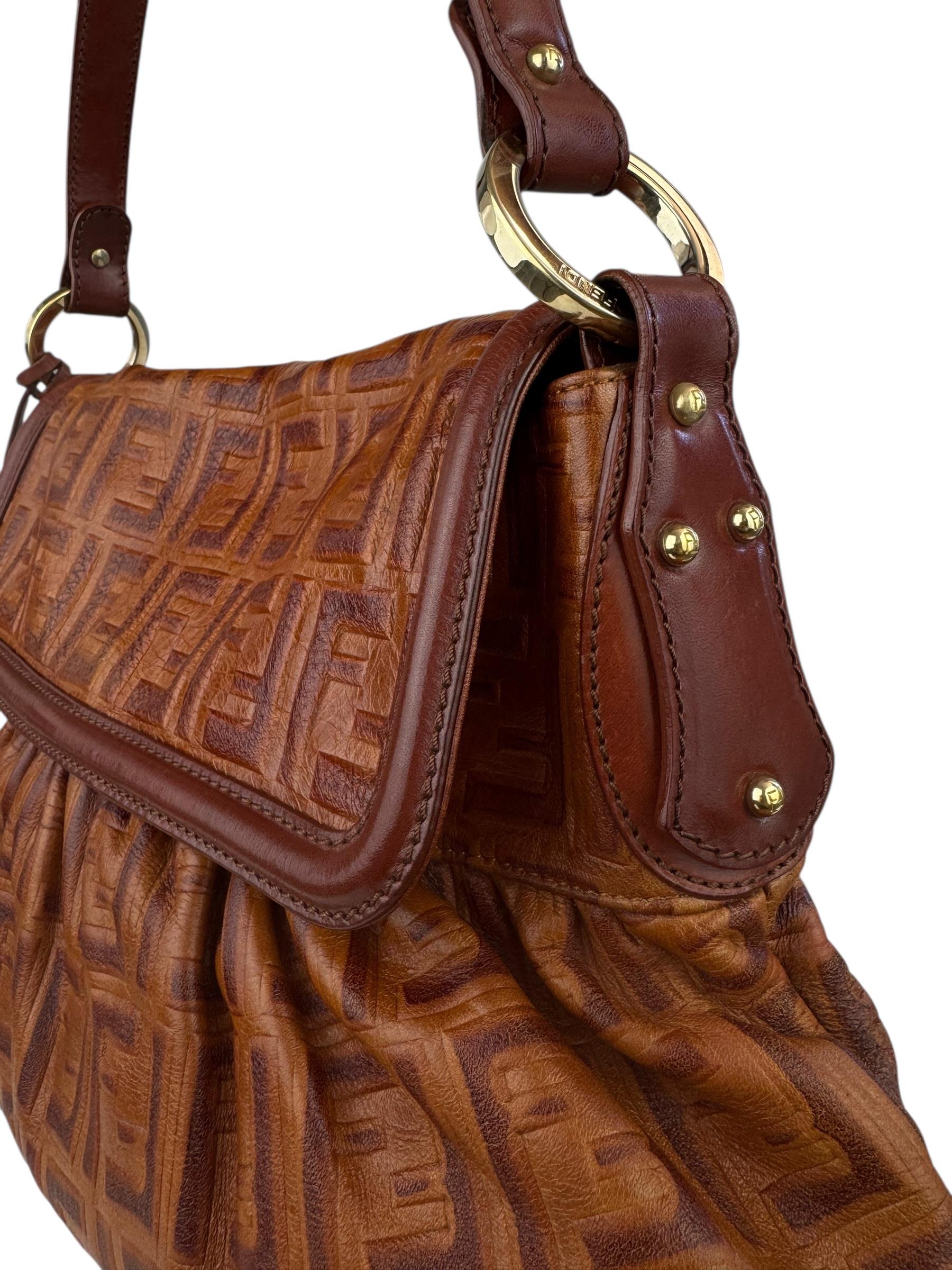 FENDI BROWN ZUCCA CHEF SHOULDER BAG