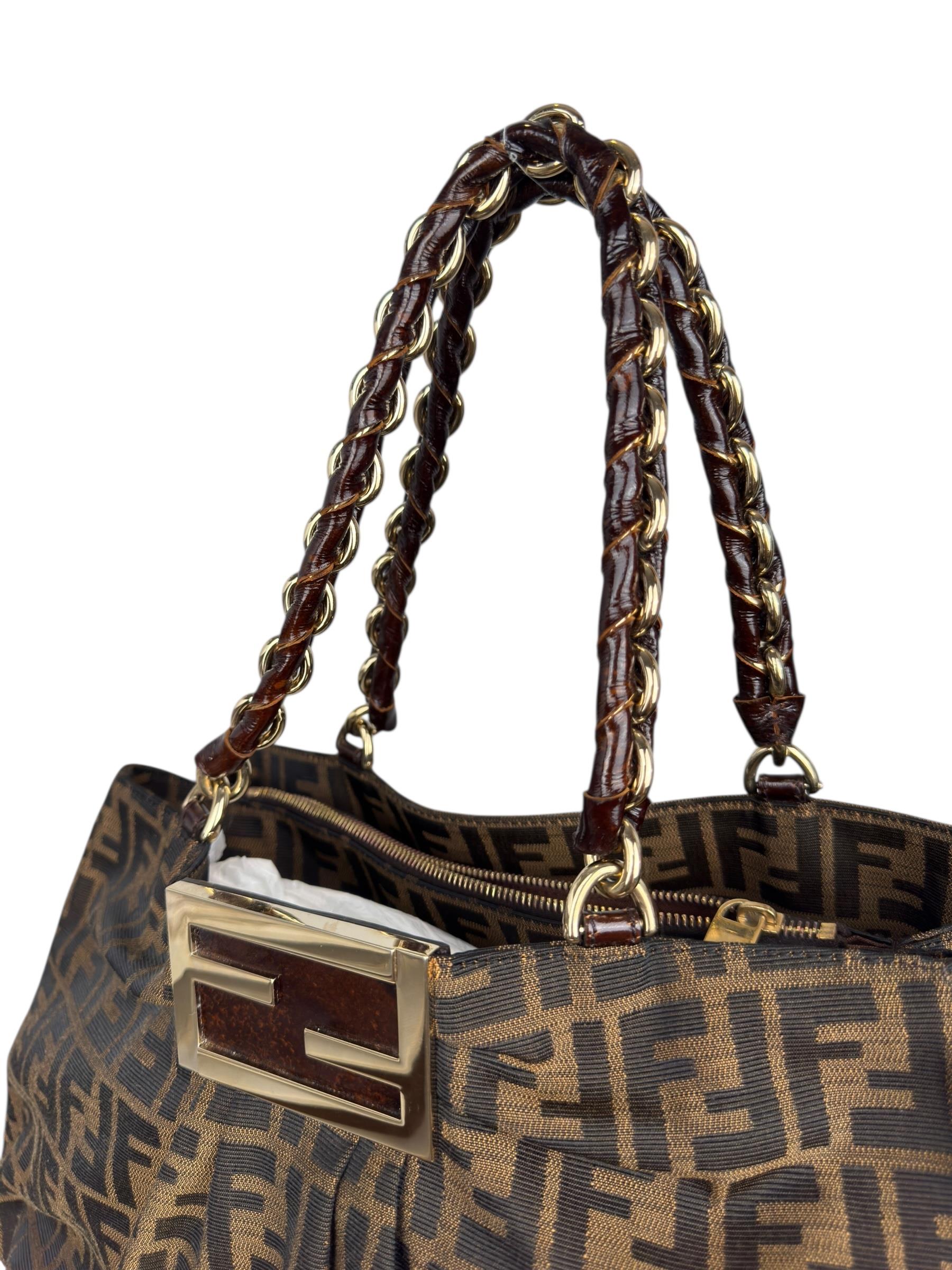FENDI BROWN ZUCCA SHOULDER BAG