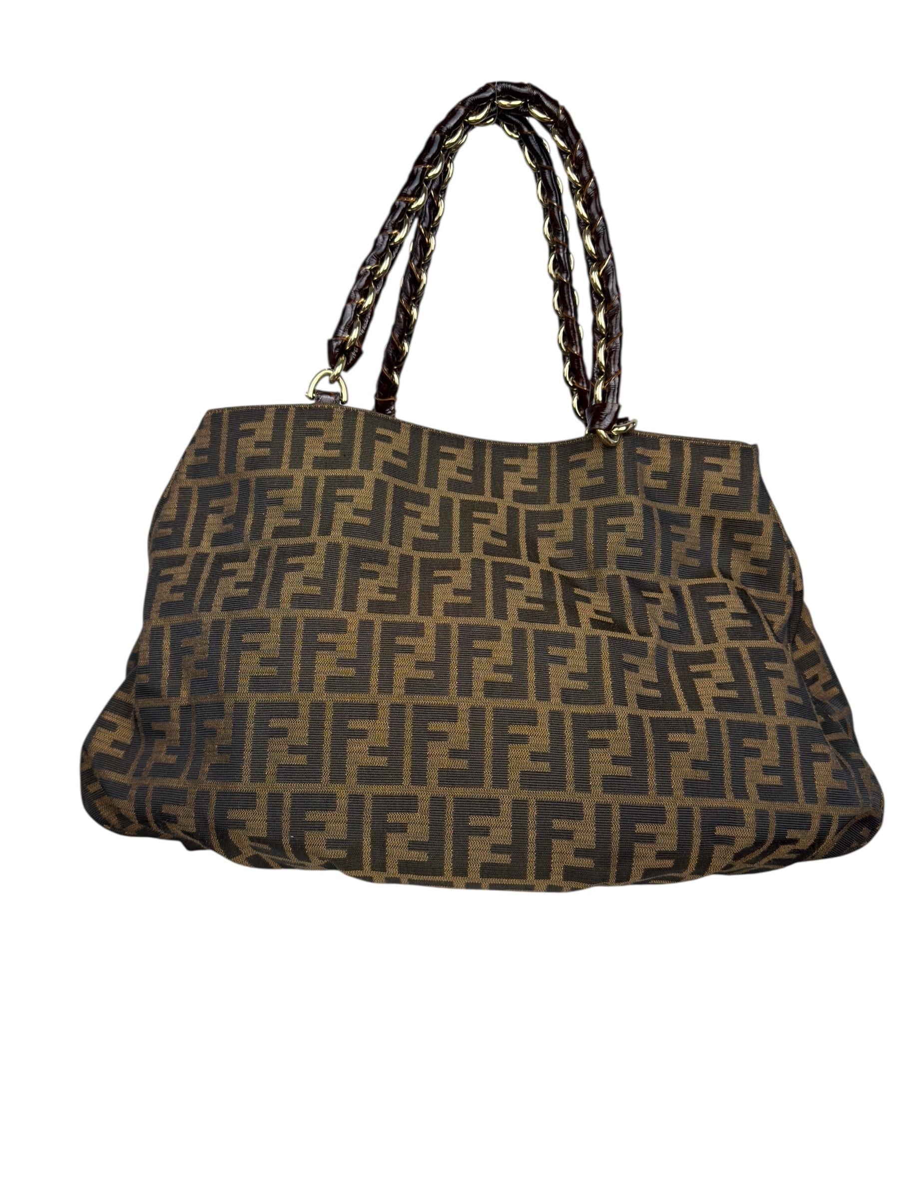 FENDI BROWN ZUCCA SHOULDER BAG