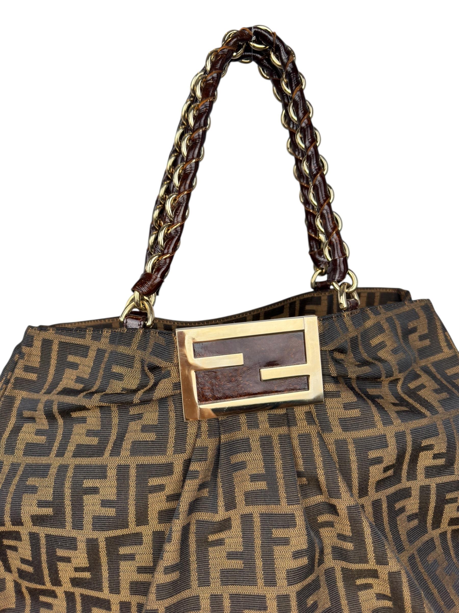 FENDI BROWN ZUCCA SHOULDER BAG