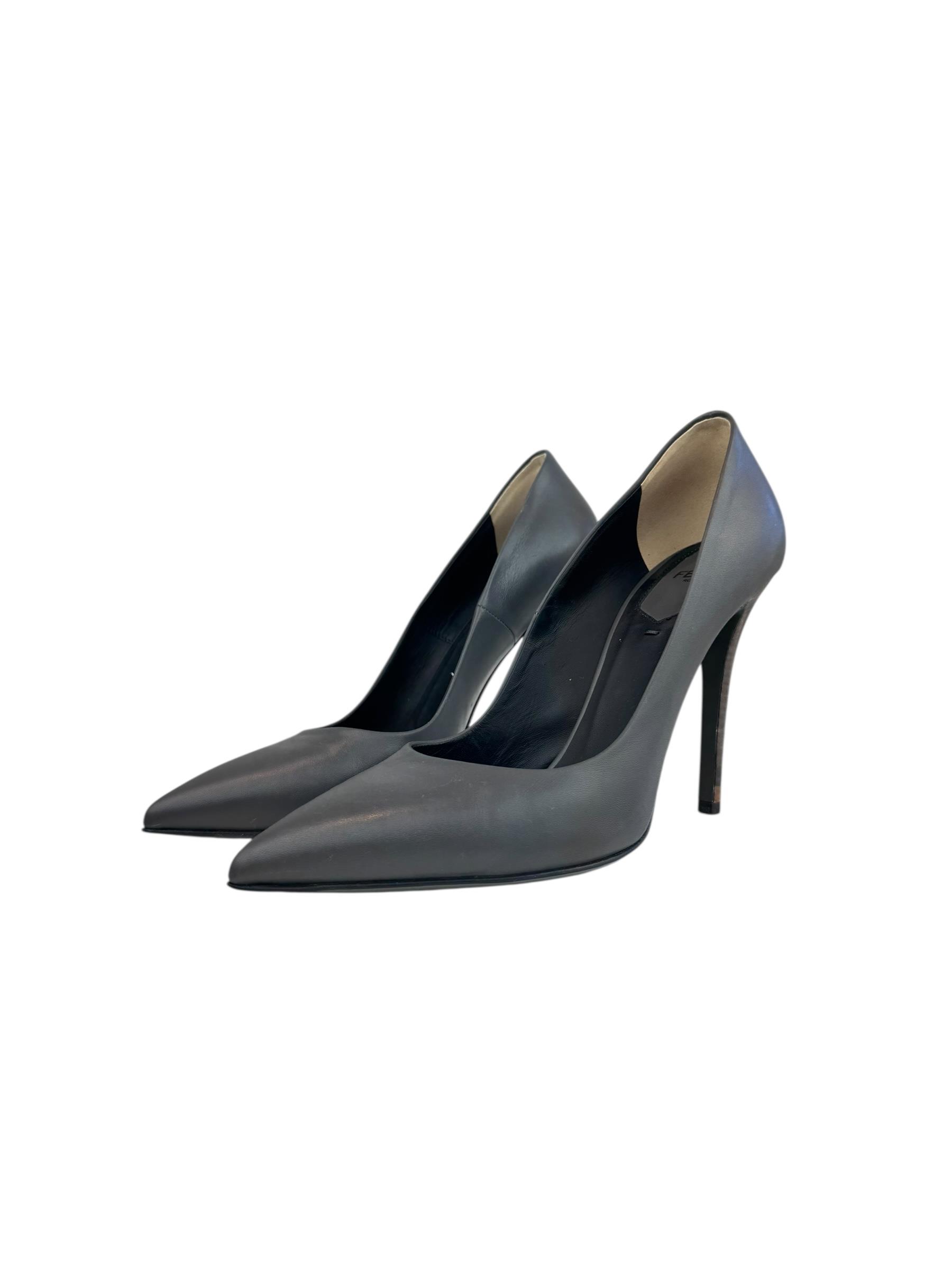 FENDI GRAY LEATHER HEELS