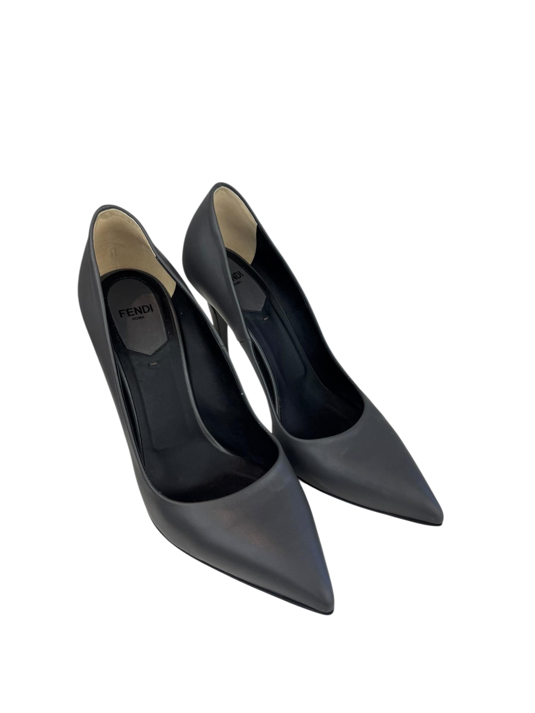 FENDI GRAY LEATHER HEELS
