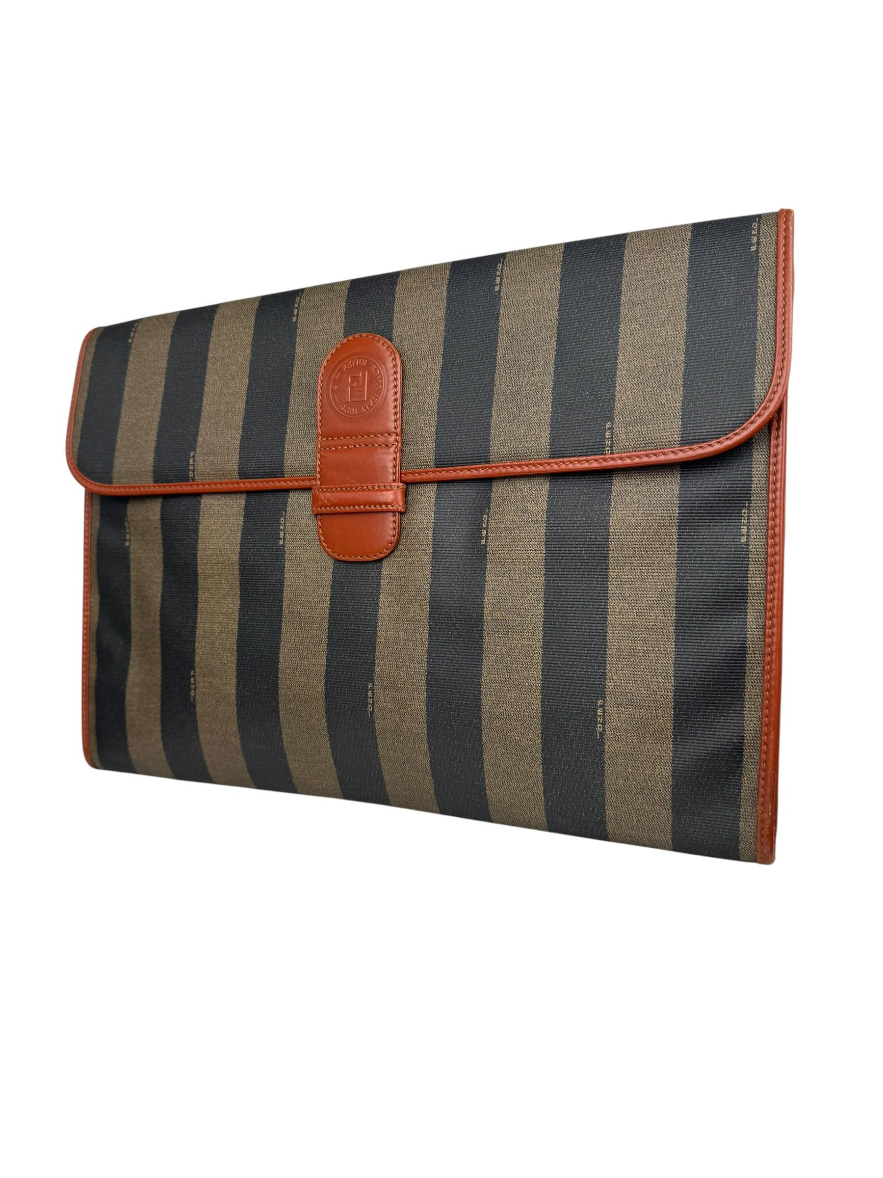 FENDI STRIPPED CANVAS CLUTCH BAG