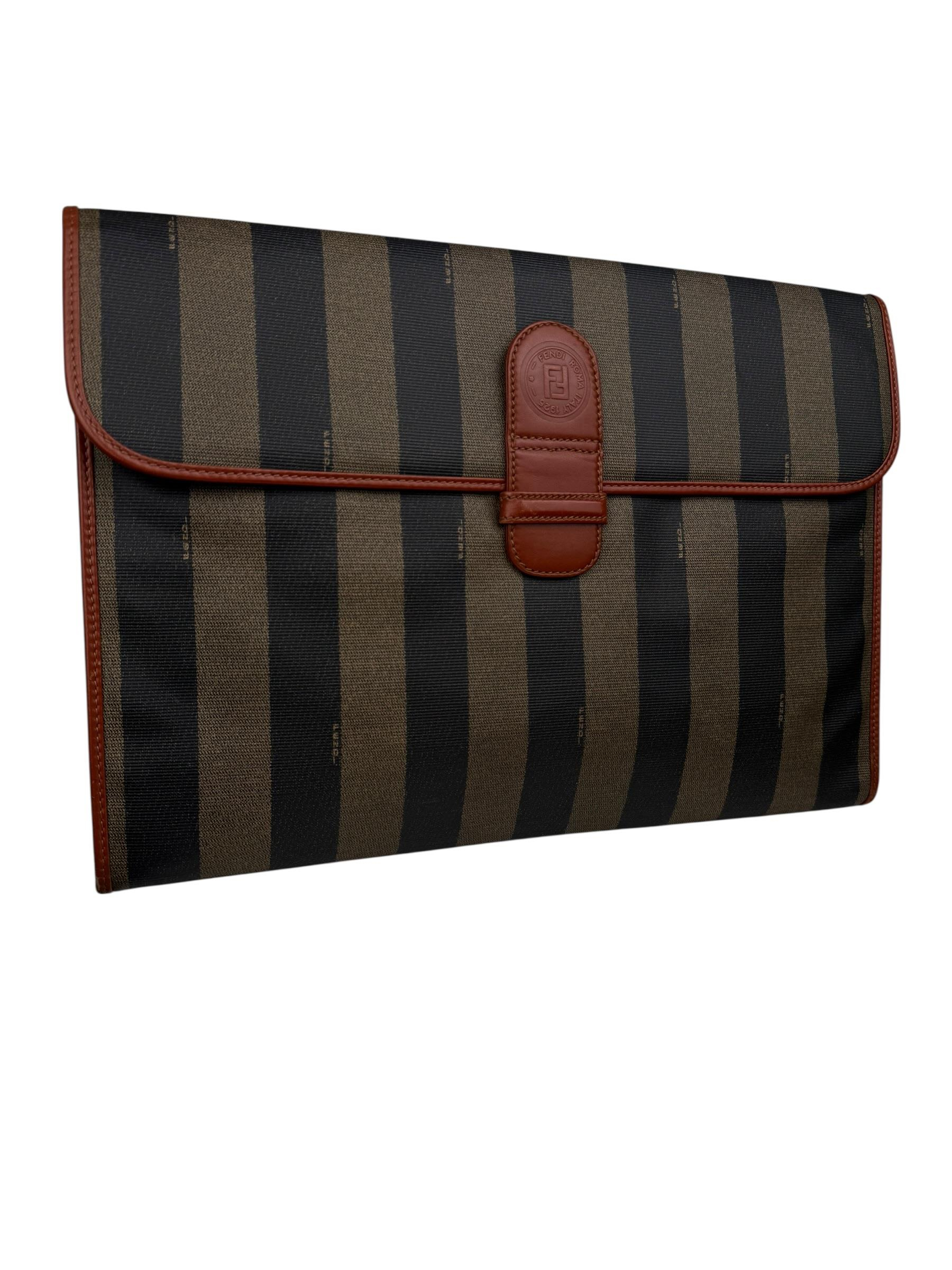 FENDI STRIPPED CANVAS CLUTCH BAG