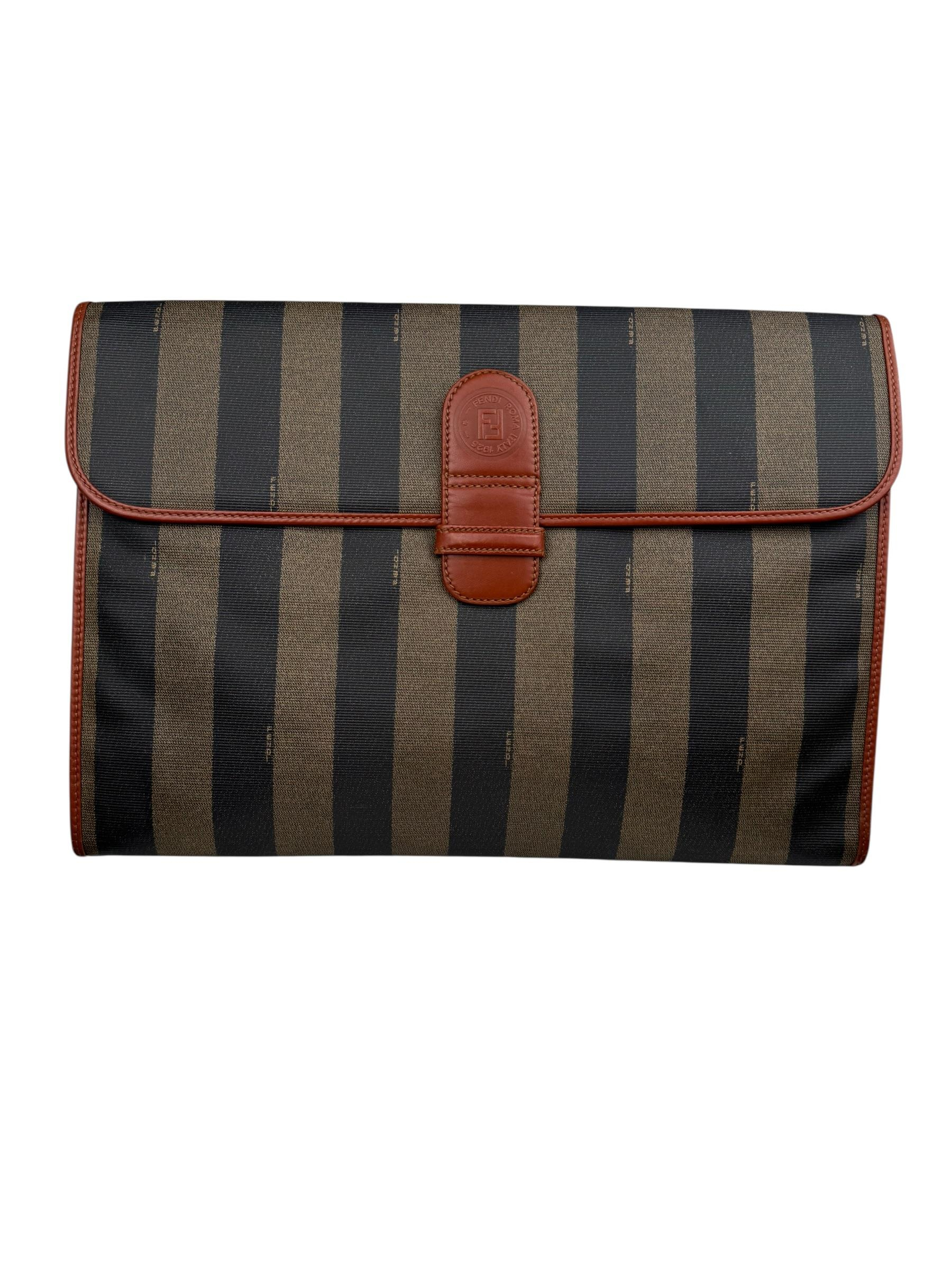 FENDI STRIPPED CANVAS CLUTCH BAG
