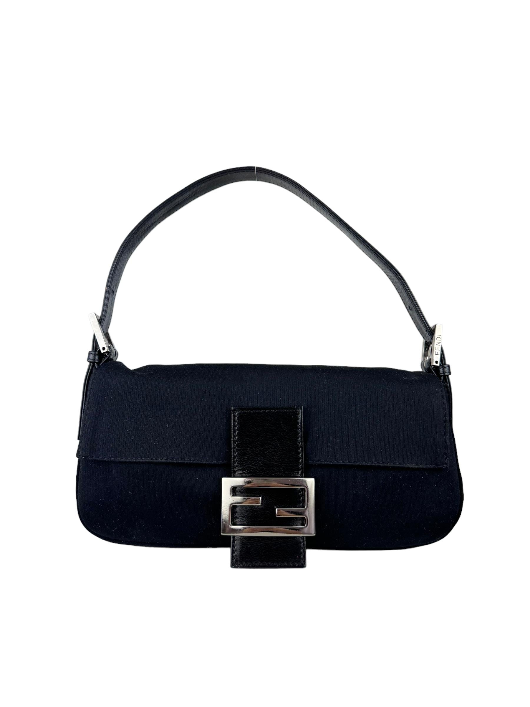 FENDI VINTAGE BLACK CLOTH BAGUETTE 