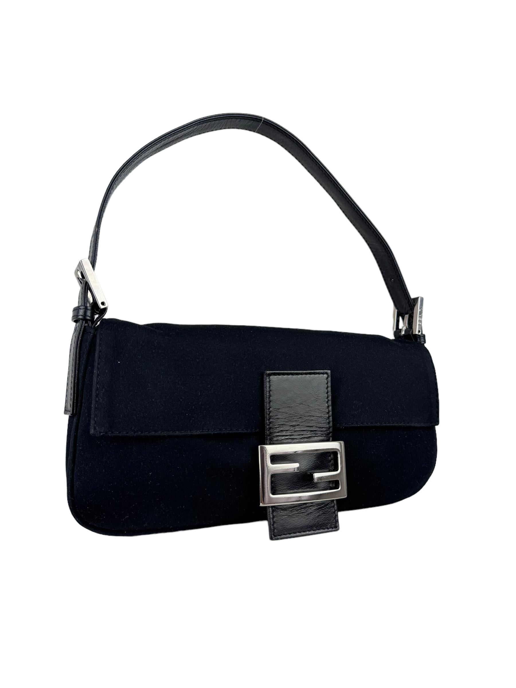 FENDI VINTAGE BLACK CLOTH BAGUETTE 