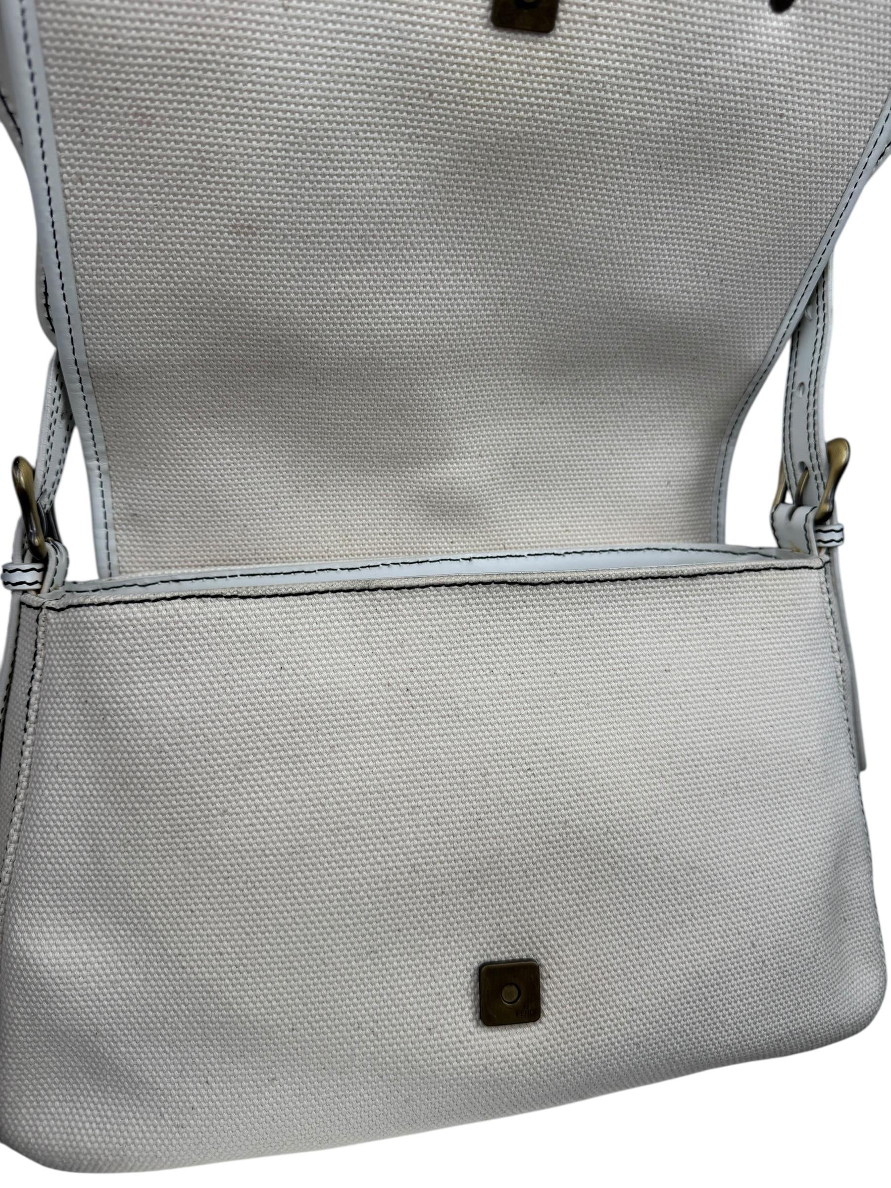 FENDI WHITE CANVAS TRIM B SHOULDER BAG