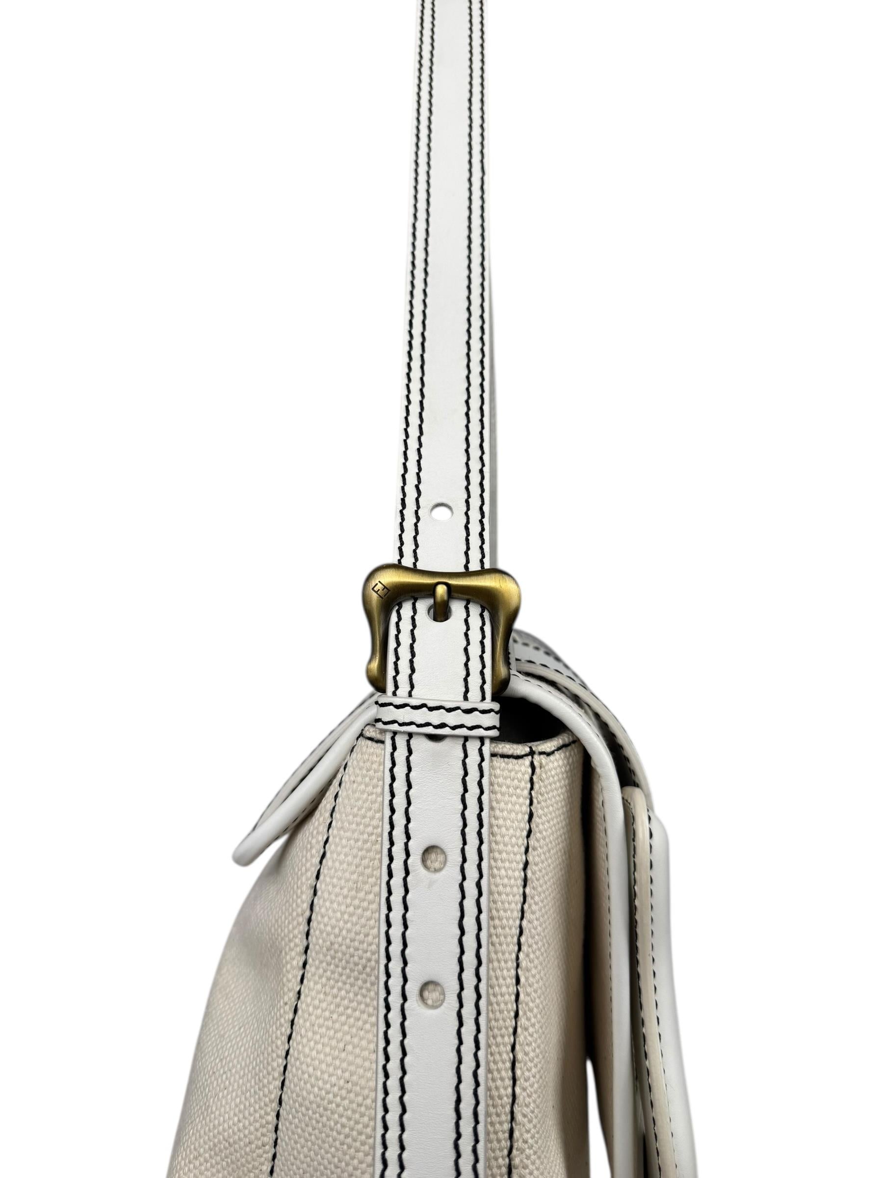 FENDI WHITE CANVAS TRIM B SHOULDER BAG