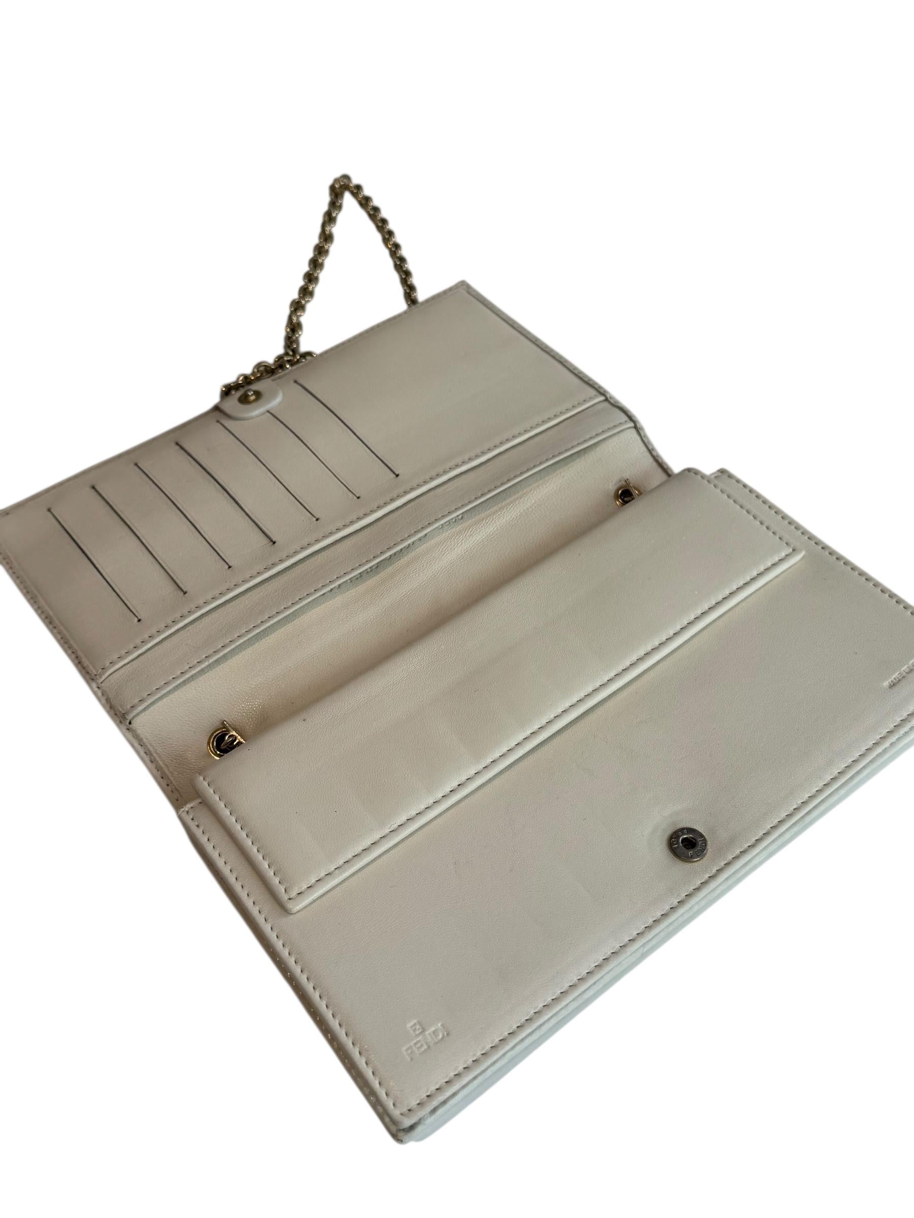 FENDI WHITE ZUCCA LEATHER CHAIN BAG