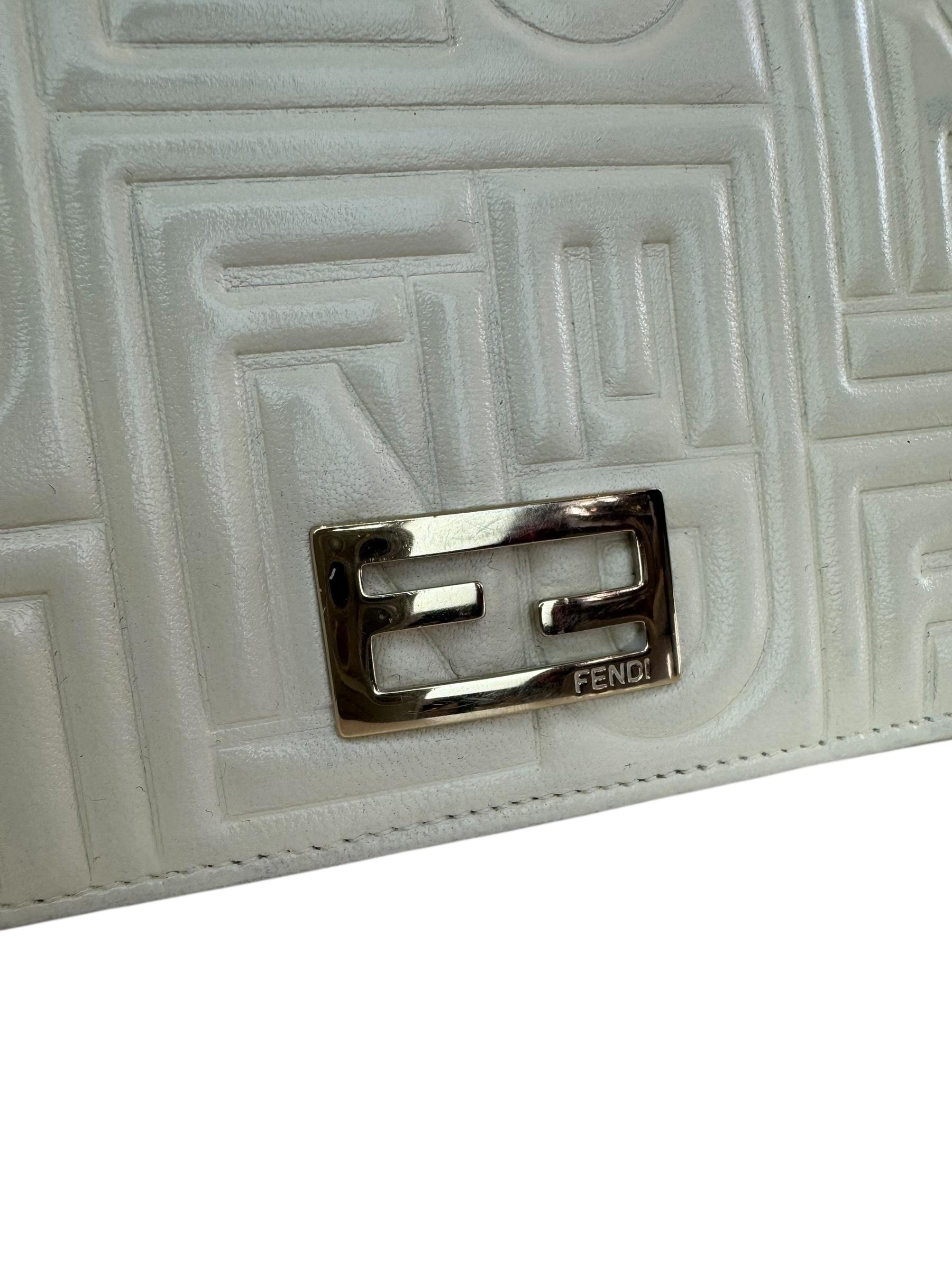 FENDI WHITE ZUCCA LEATHER CHAIN BAG