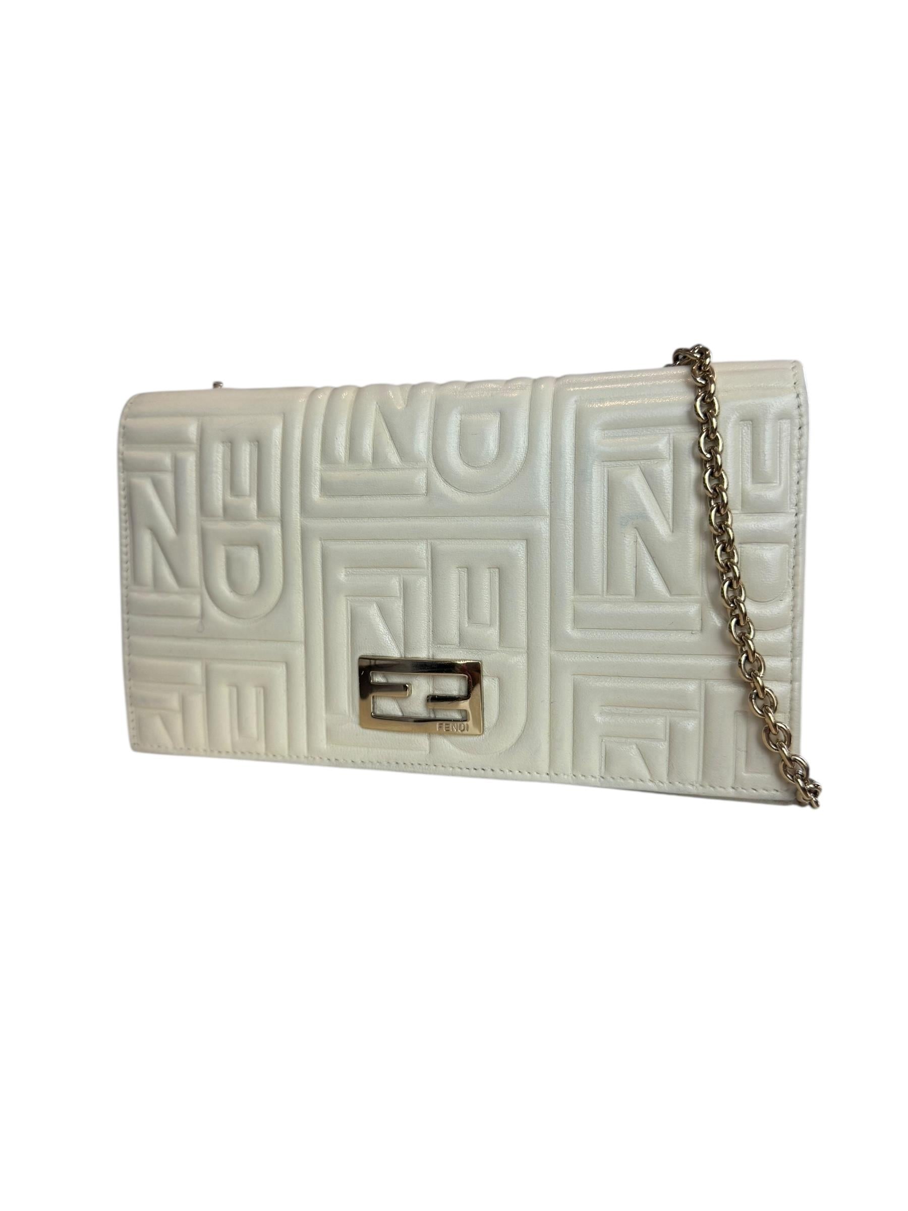 FENDI WHITE ZUCCA LEATHER CHAIN BAG