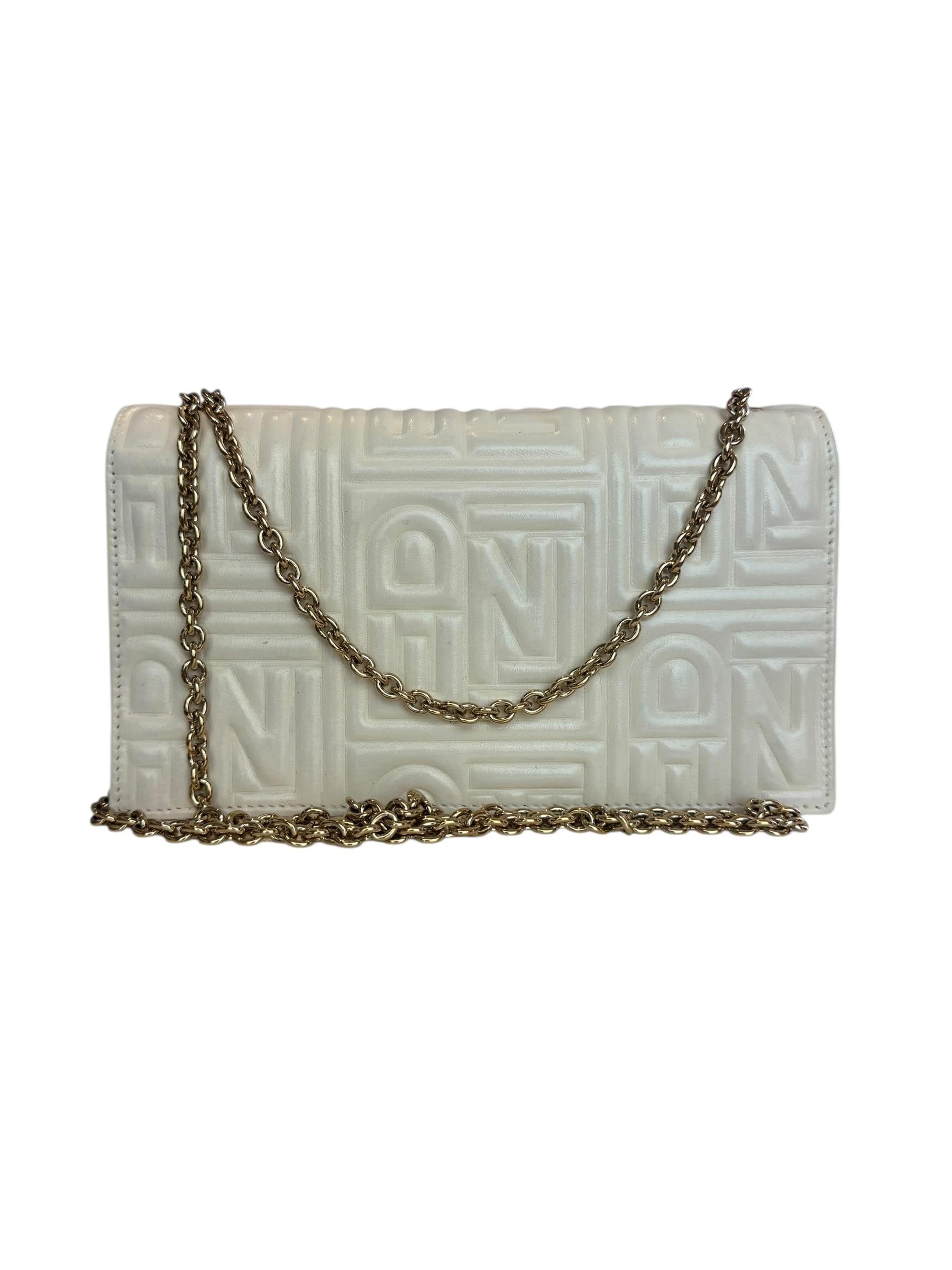 FENDI WHITE ZUCCA LEATHER CHAIN BAG