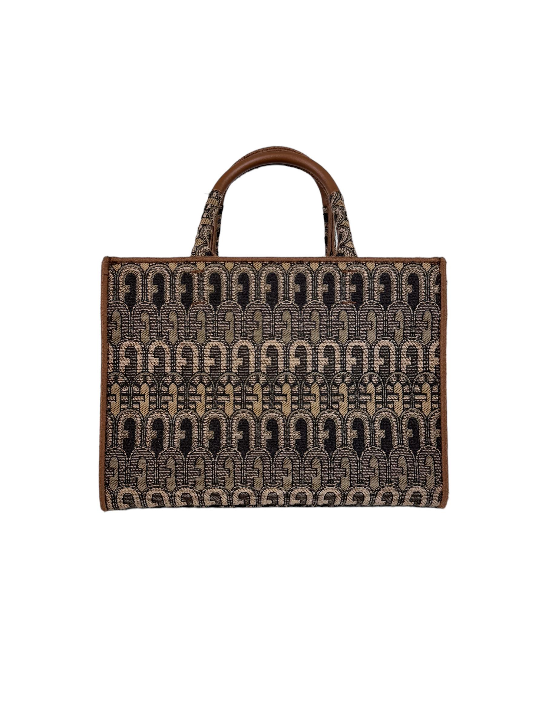 FURLA TONI ANTRACITE JACQUARD TOTE BAG