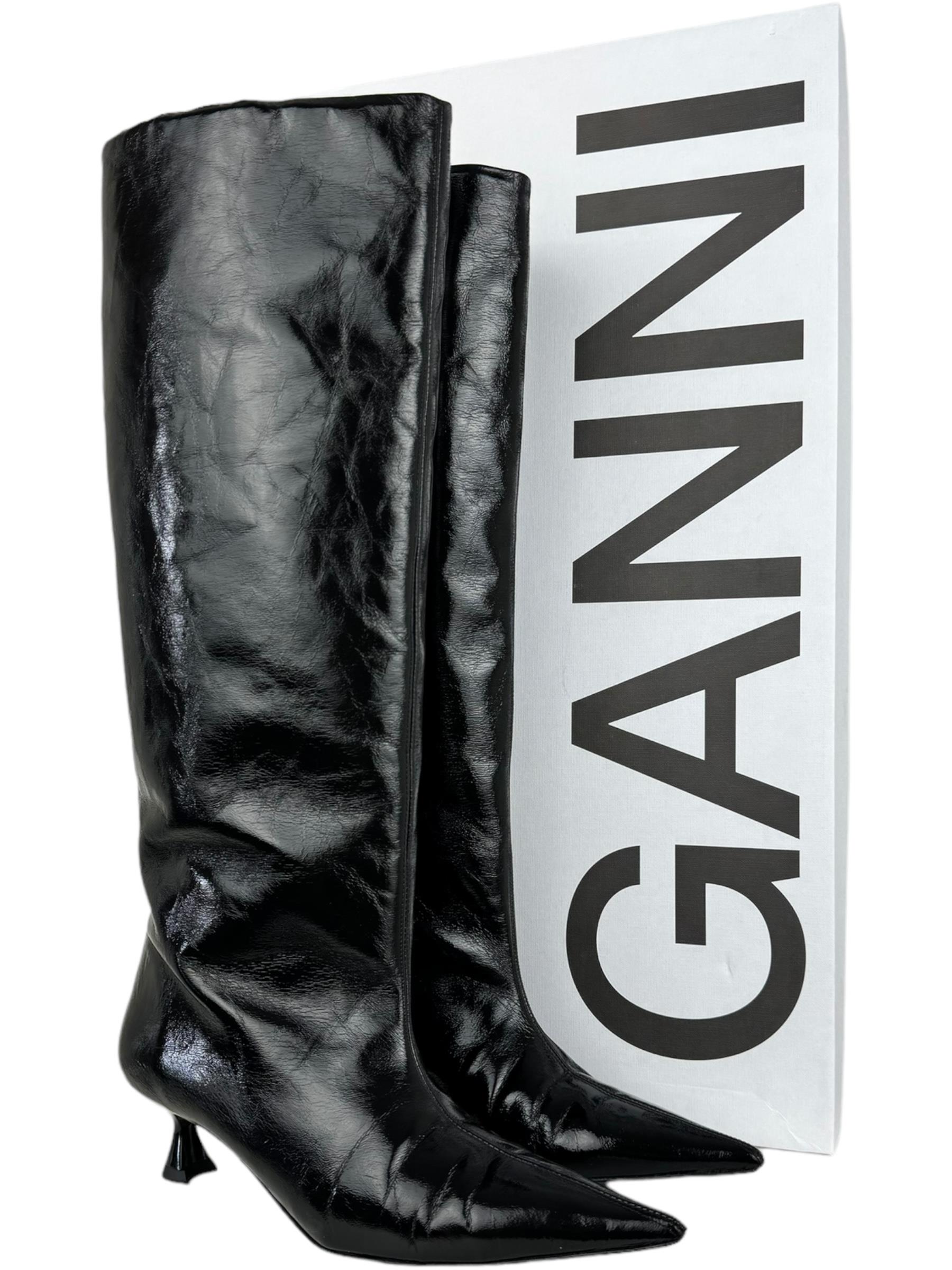 GANNI BLACK SLOUCHY HIGH SHAFT BOOTS