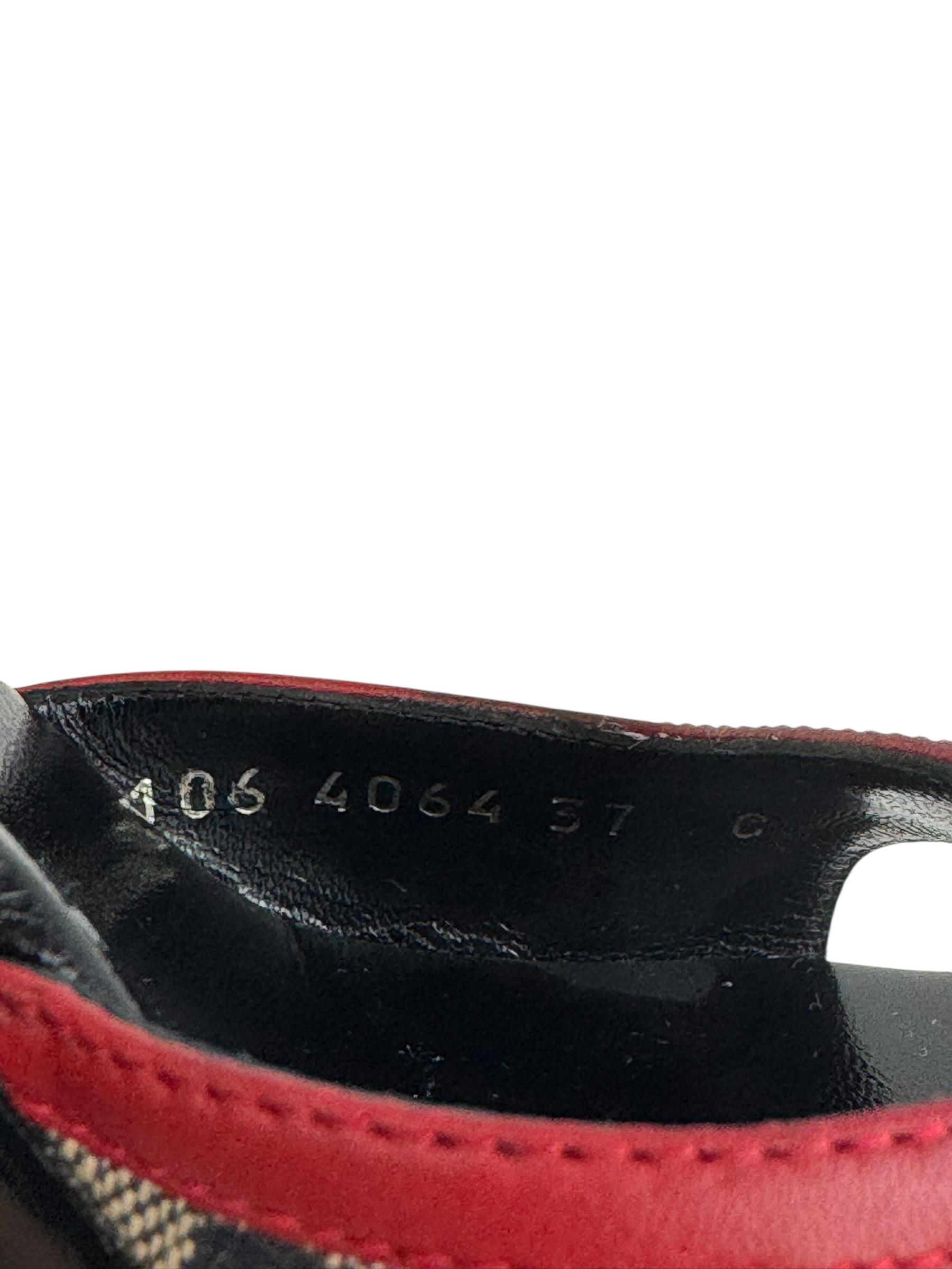 GUCCI 2001 RED GG CANVAS WEDGE MULES