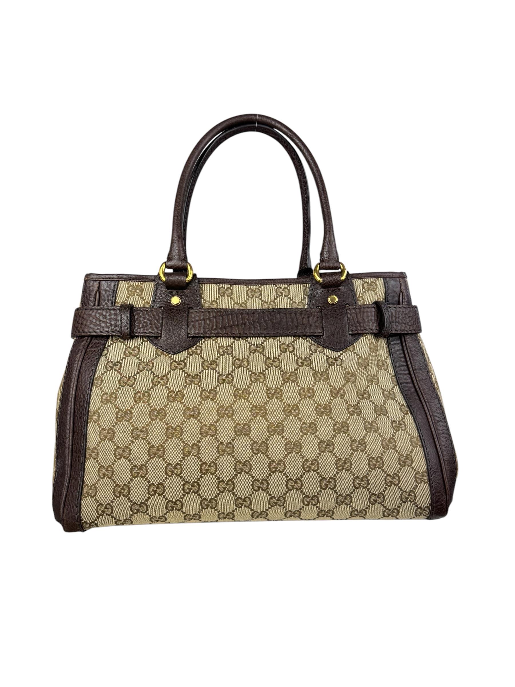 GUCCI BEIGE EBONY GG CANVAS RUNNING TOTE BAG