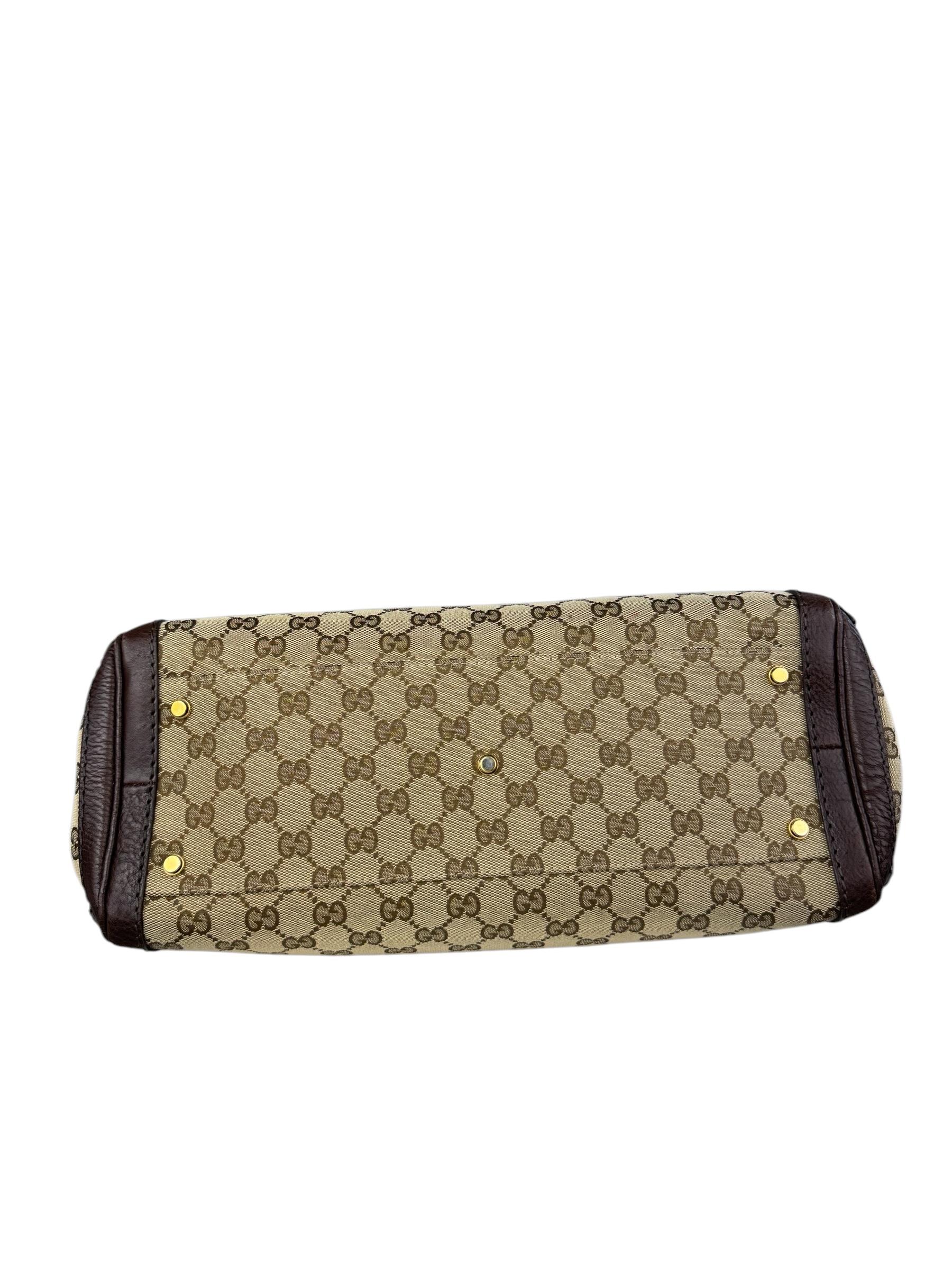GUCCI BEIGE EBONY GG CANVAS RUNNING TOTE BAG